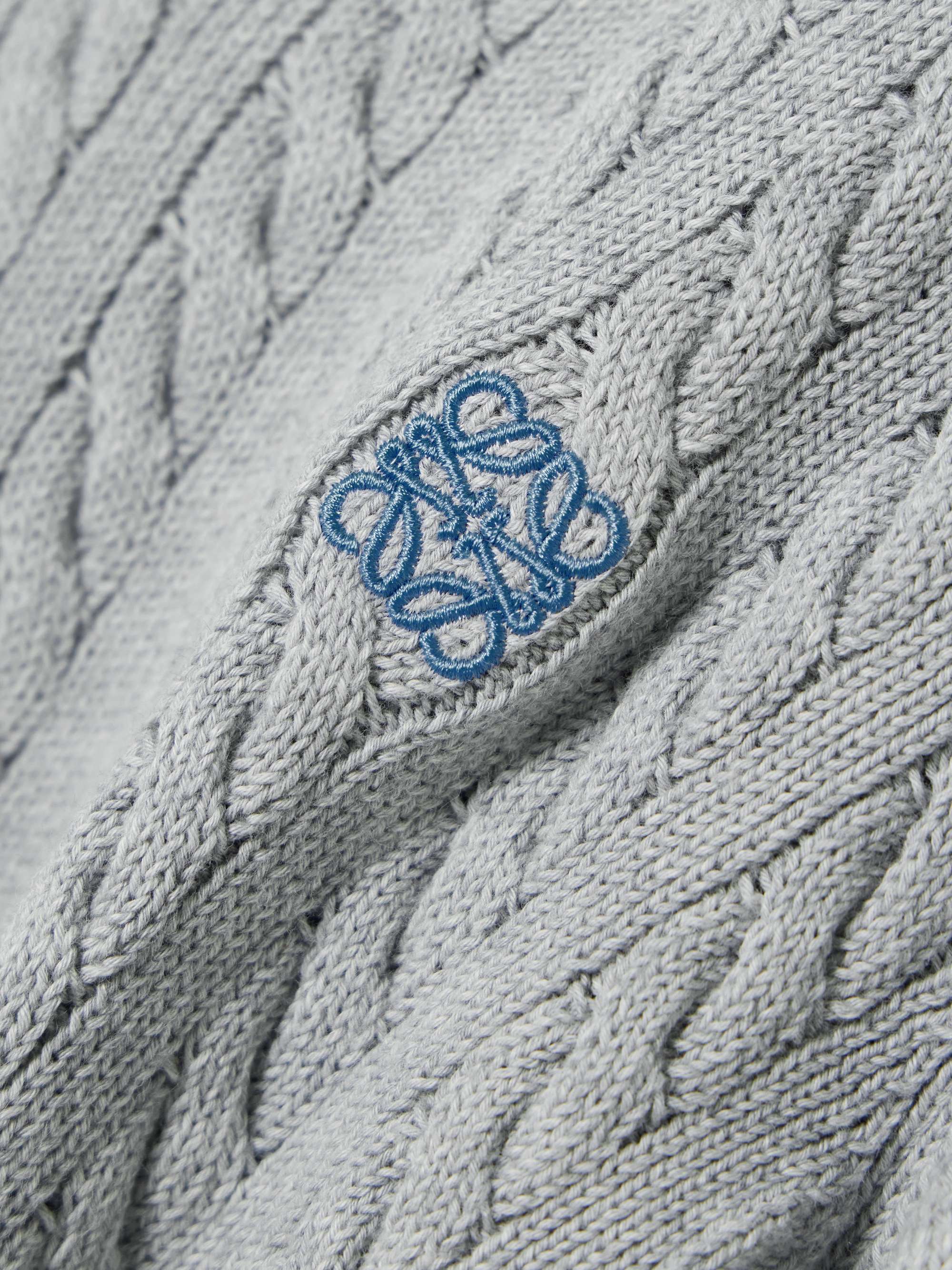 Striped cable-knit cotton-blend sweater view