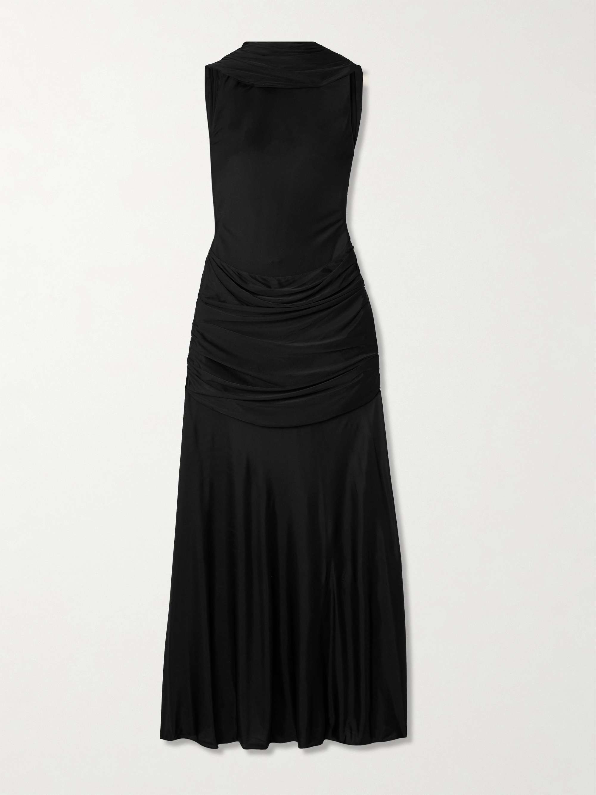 Embellished open-back draped jersey gown view