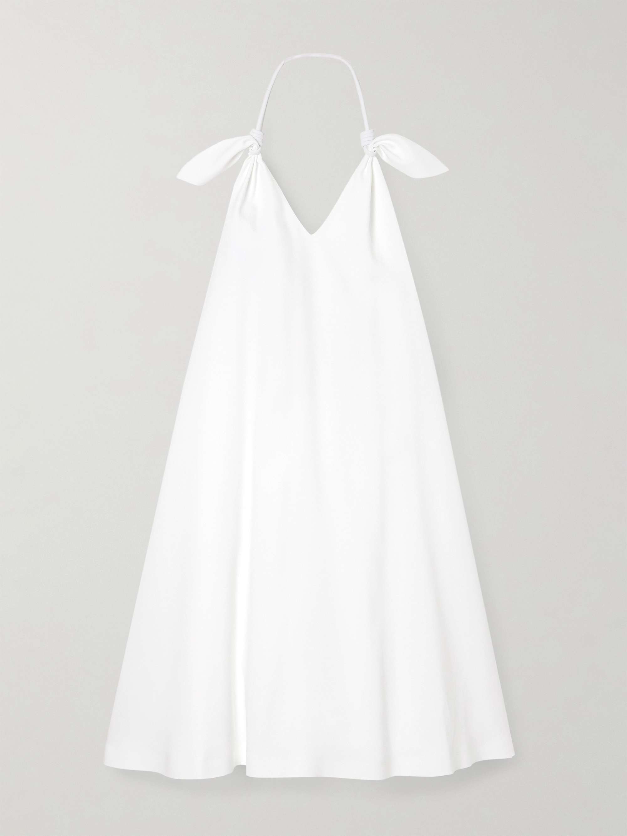 Flamenco knotted leather-trimmed voile halterneck mini dress view