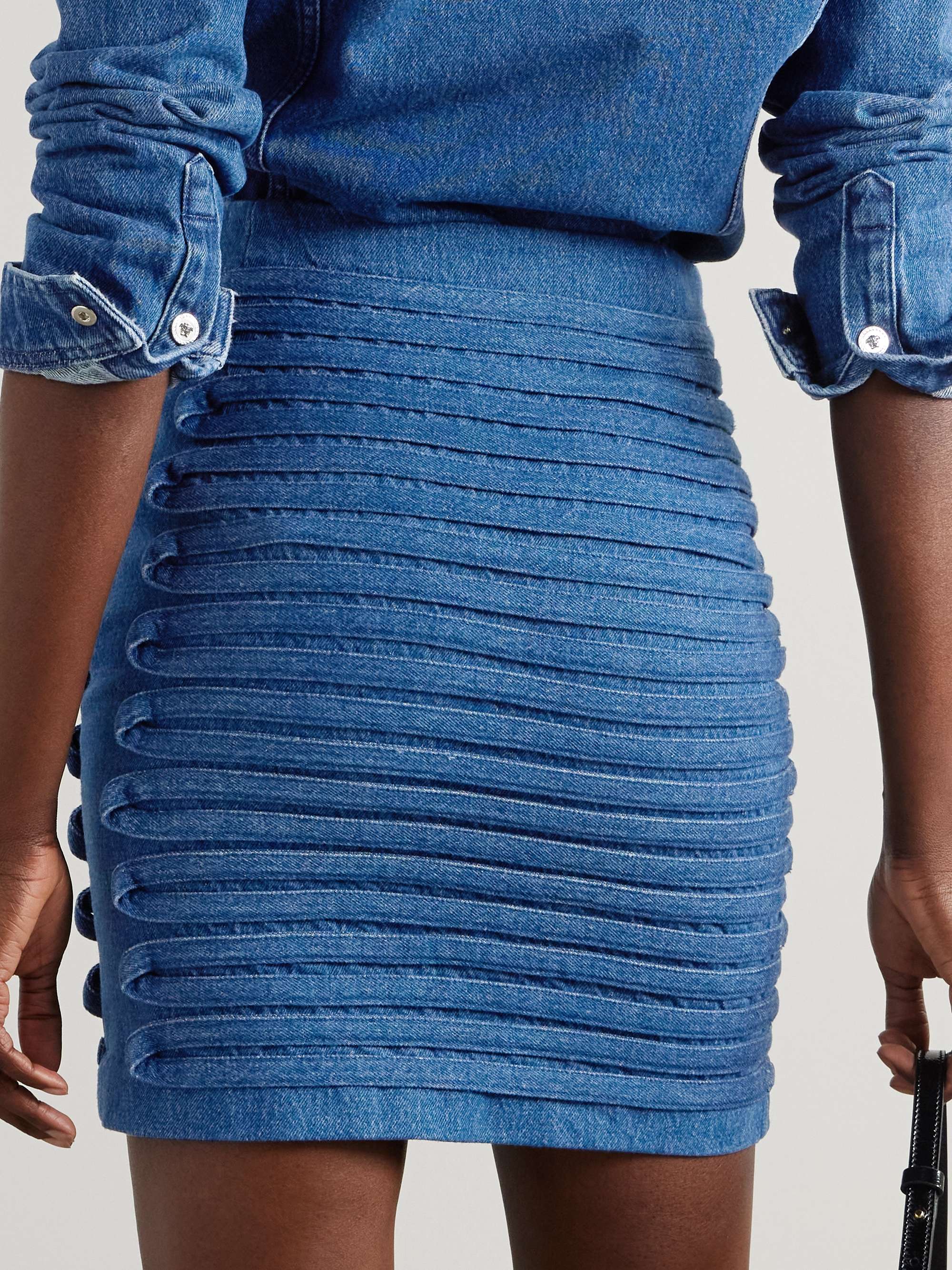 Appliquéd denim mini skirt view