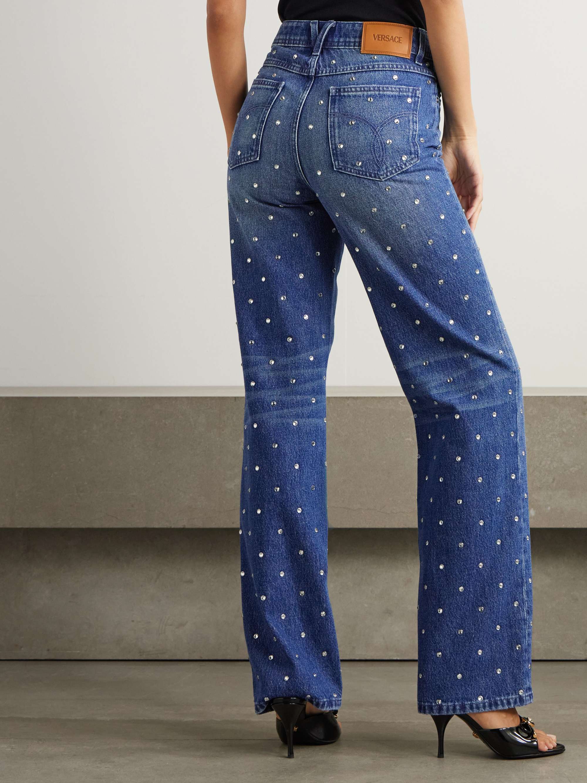 Crystal-embellished mid-rise straight-leg jeans view