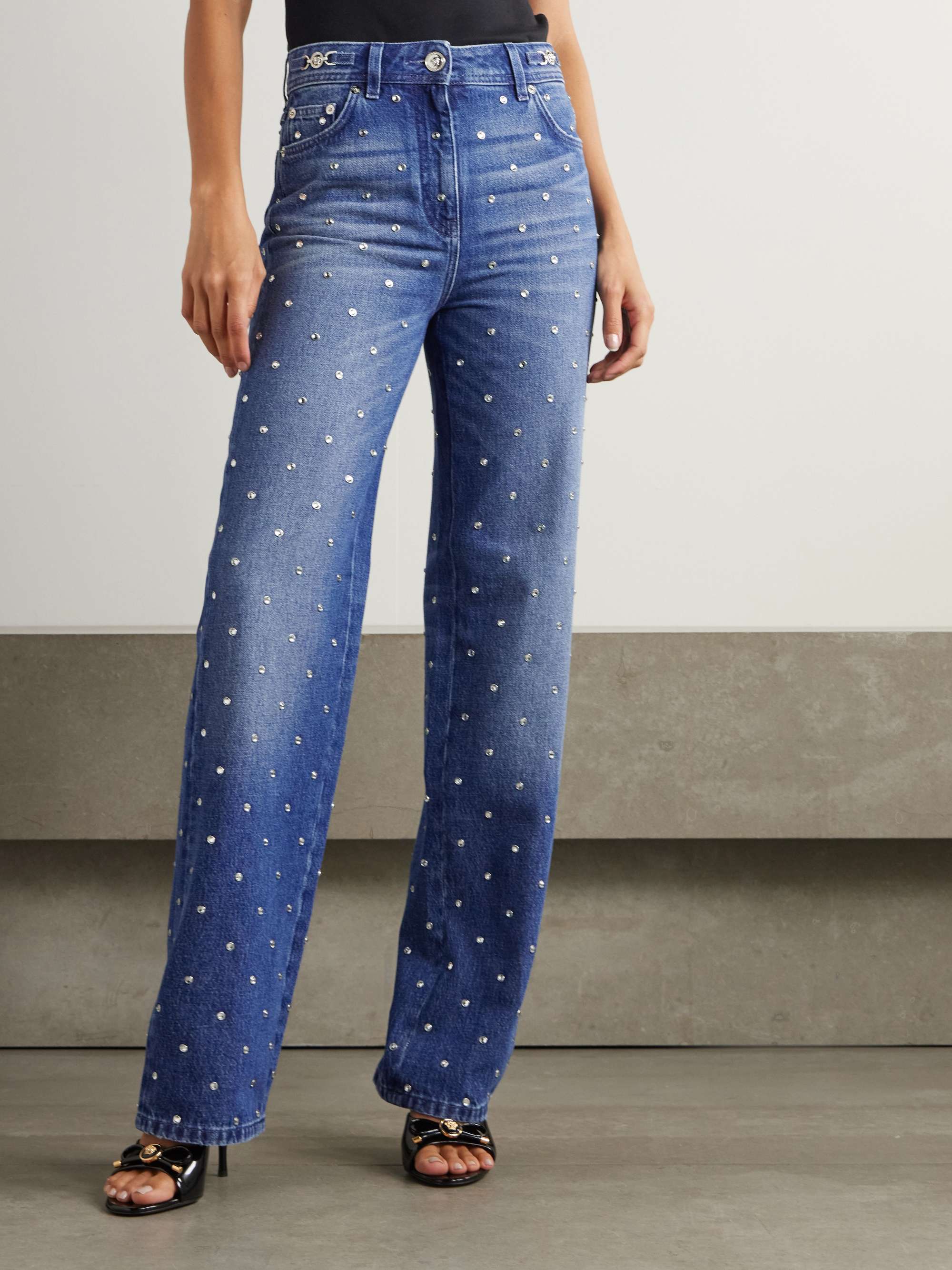 Crystal-embellished mid-rise straight-leg jeans view