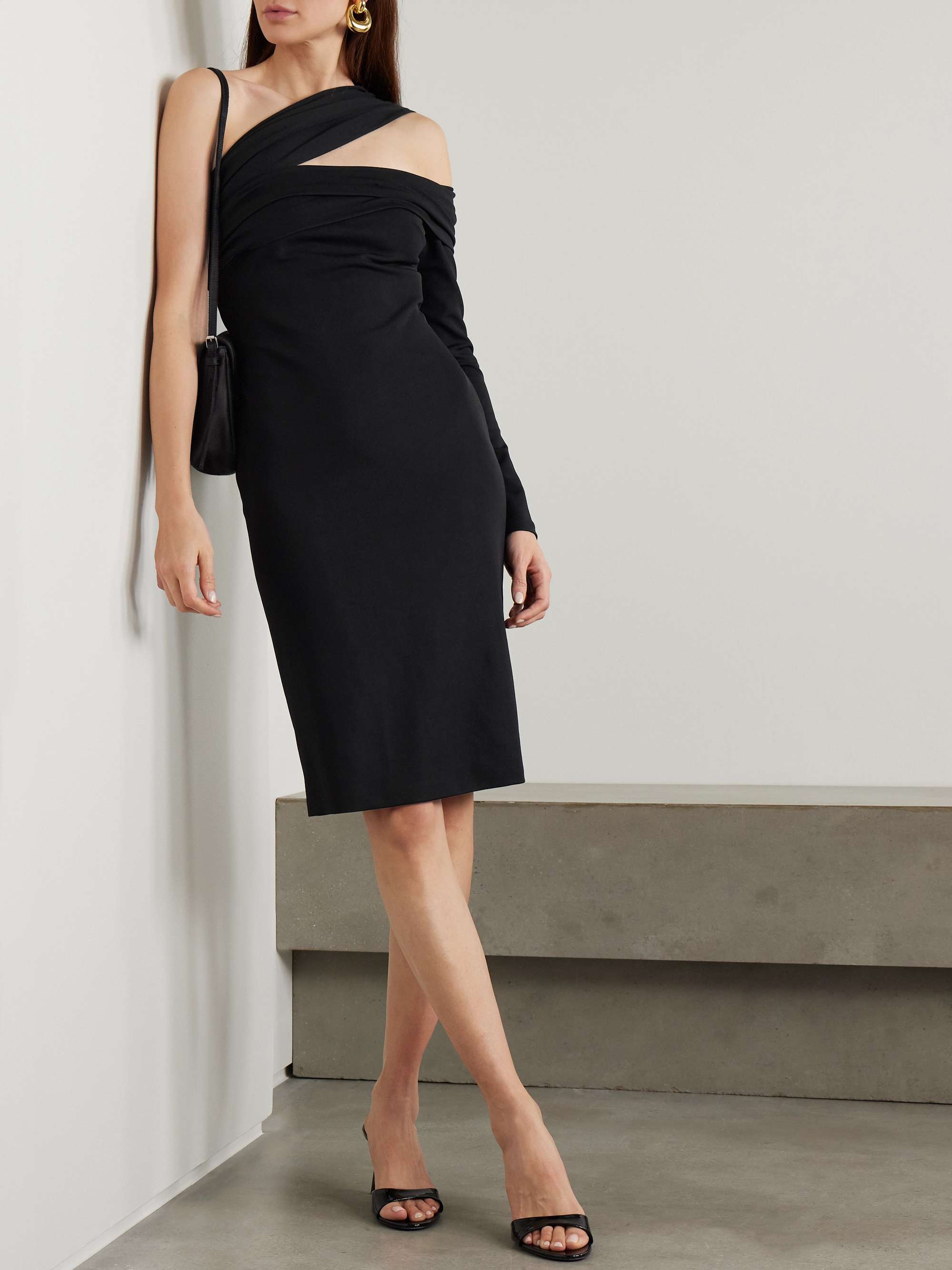 One-shoulder cutout stretch-piqué midi dress view