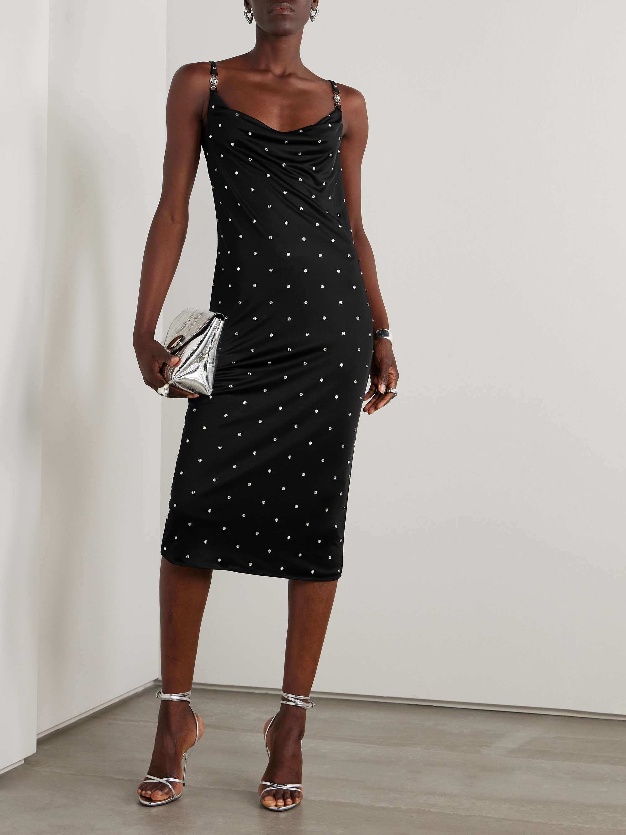 Embellished draped jersey midi dress view