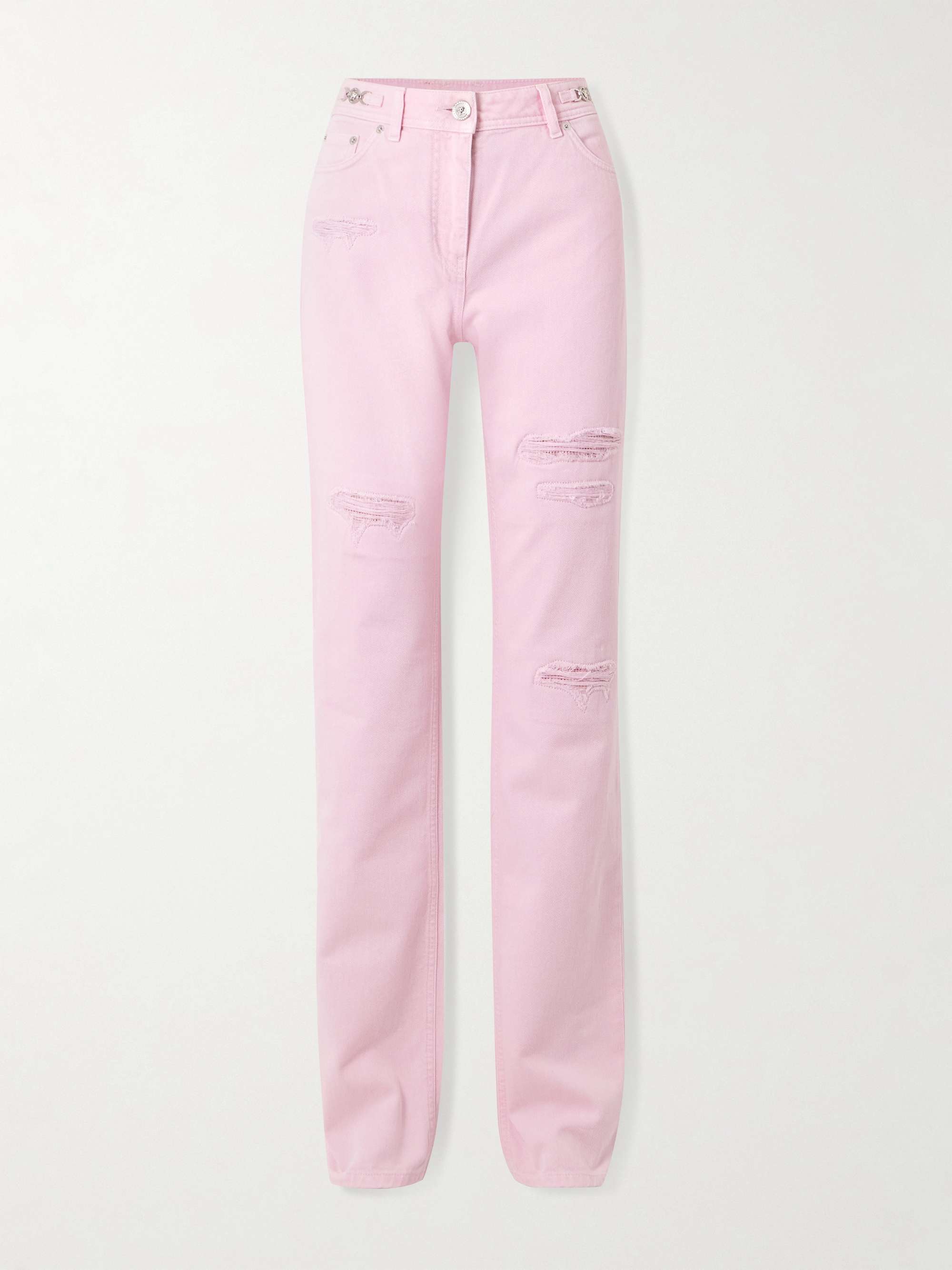 Distressed embellished mid-rise straight-leg jeans view