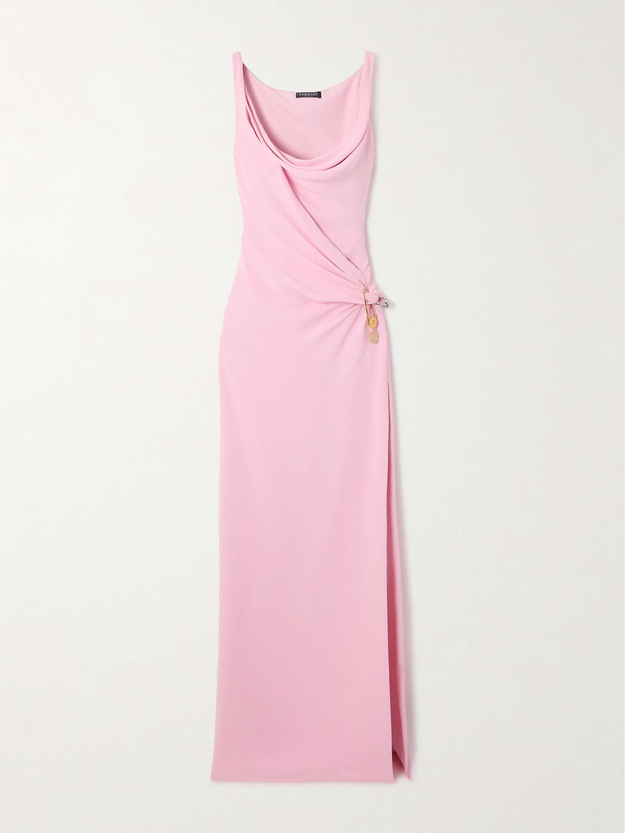 Embellished draped wrap-effect silk-cady gown view
