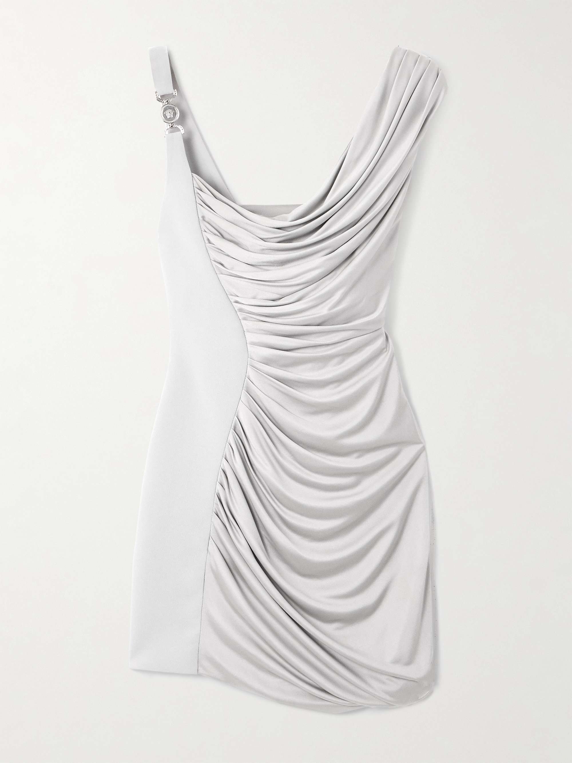 Asymmetric embellished draped jersey mini dress view