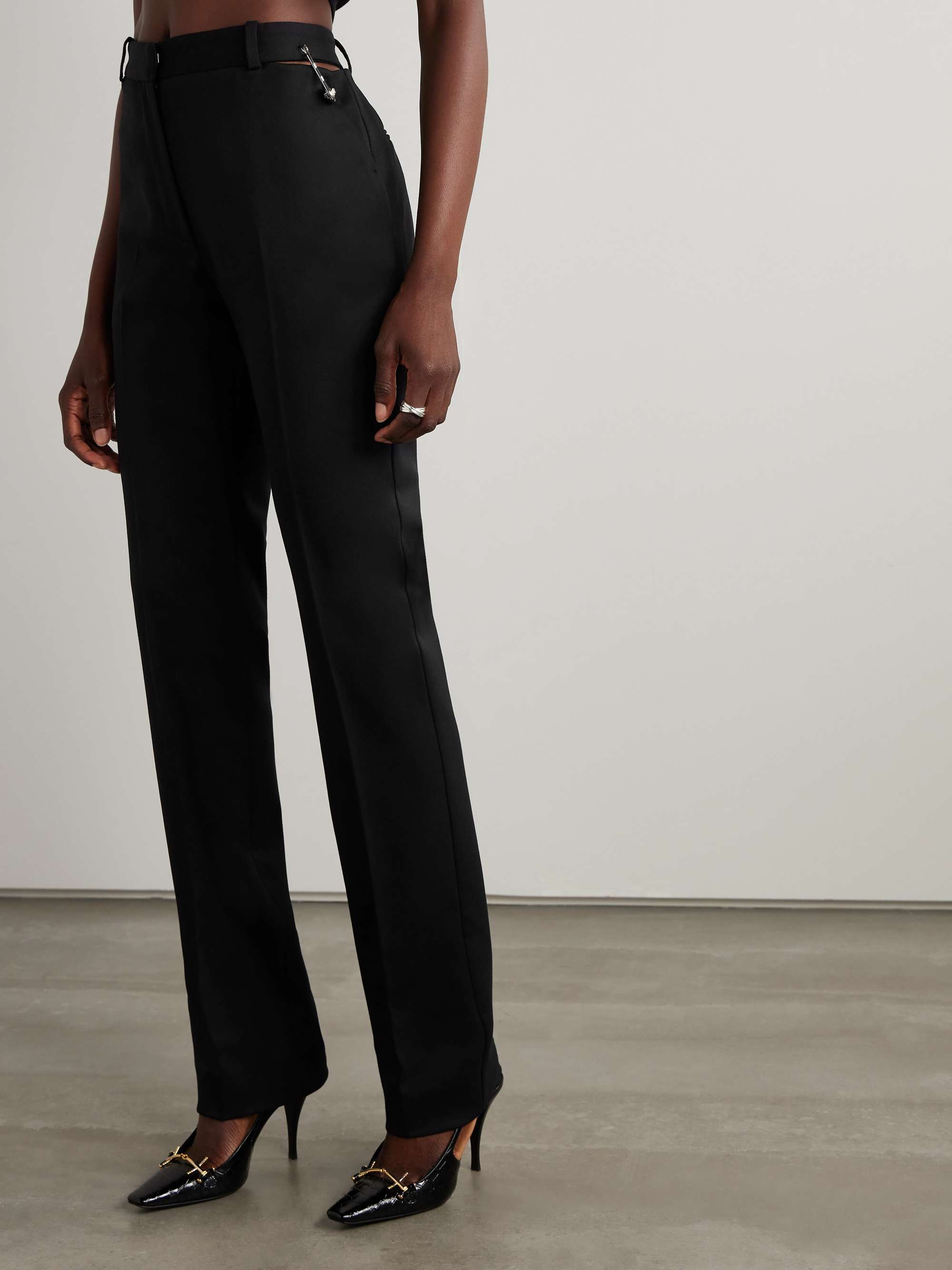 Embellished cutout wool-blend slim-leg pants view