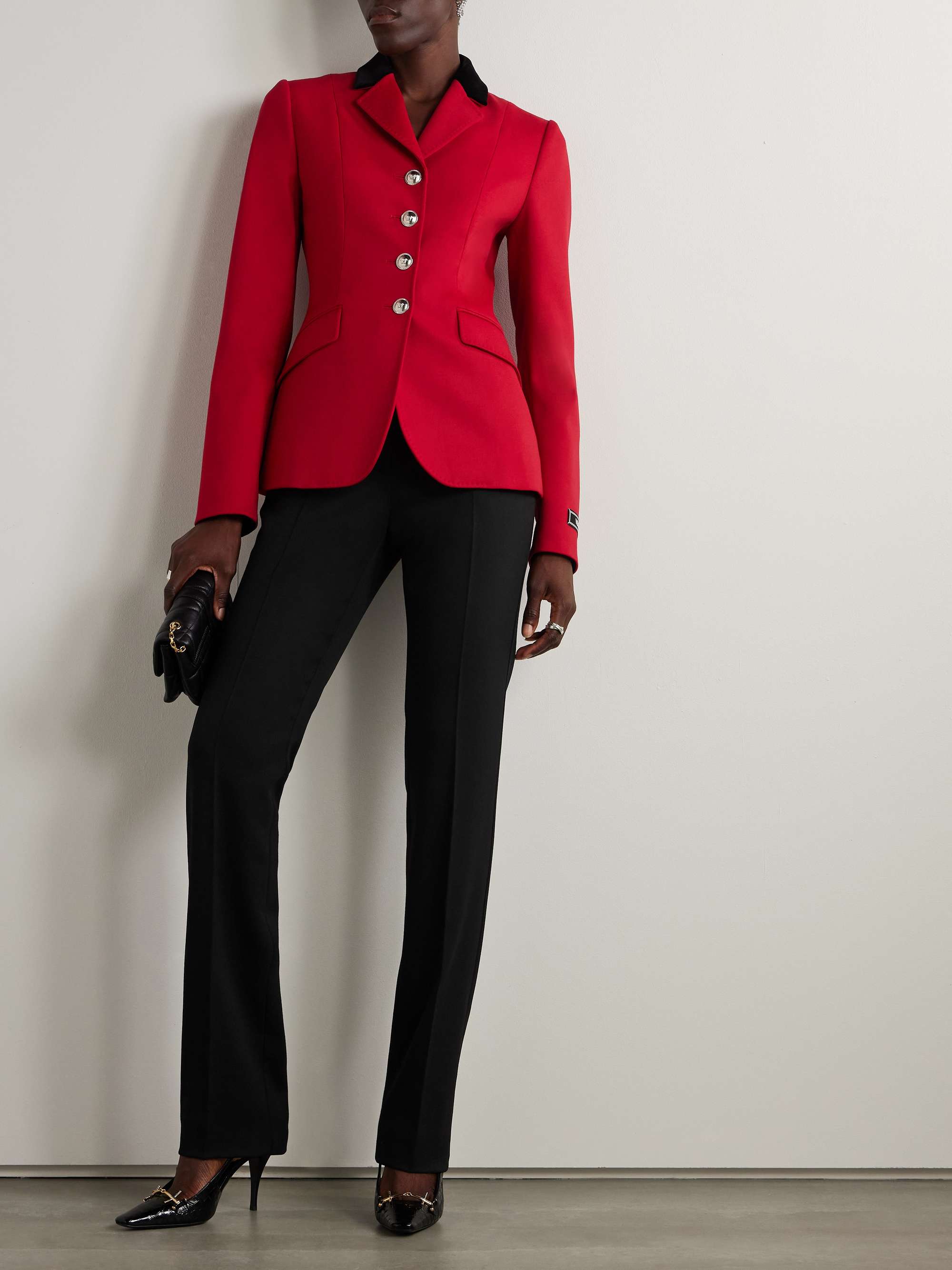 Embellished cutout wool-blend slim-leg pants view