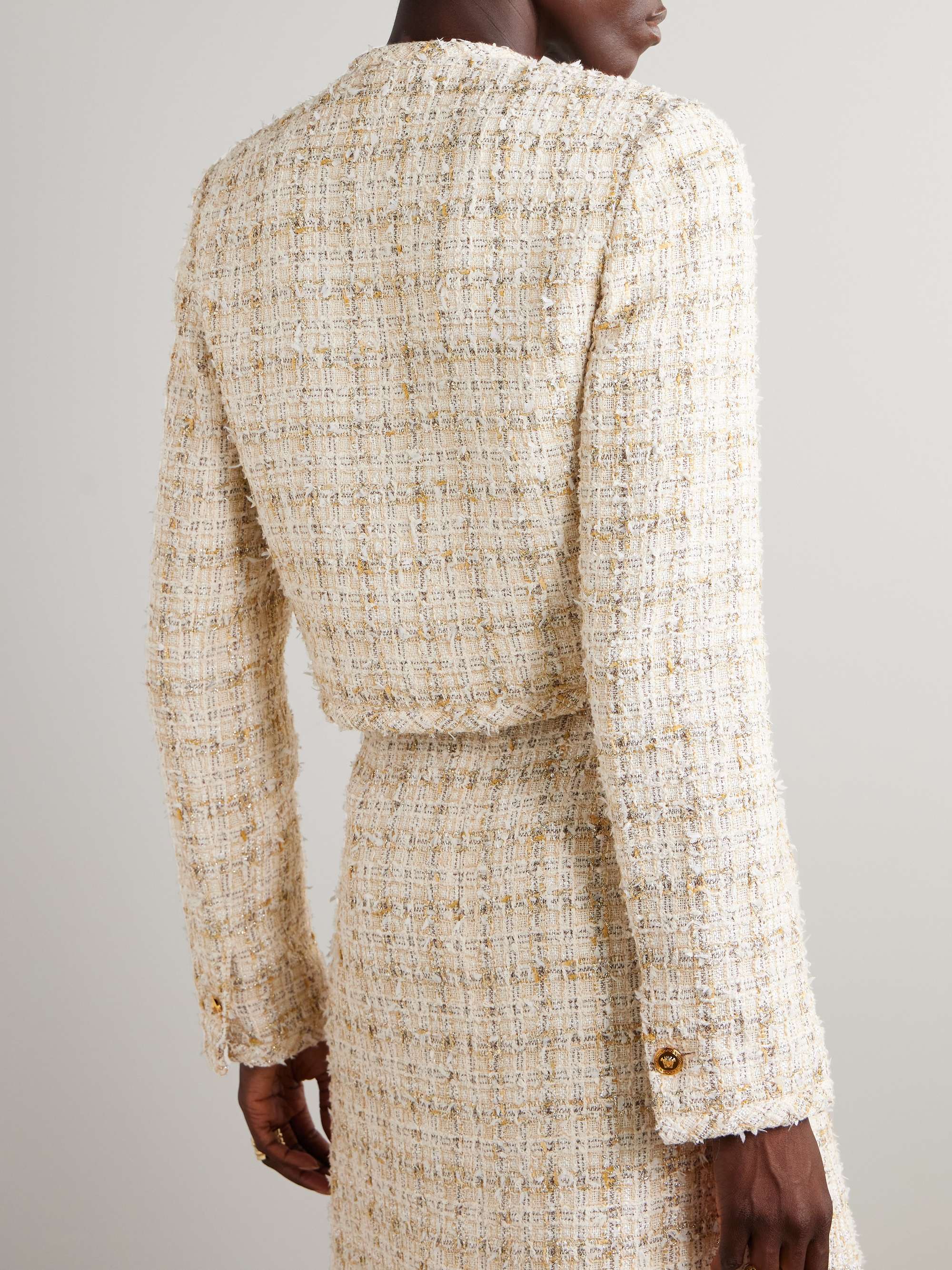 Cropped cotton-blend tweed jacket view