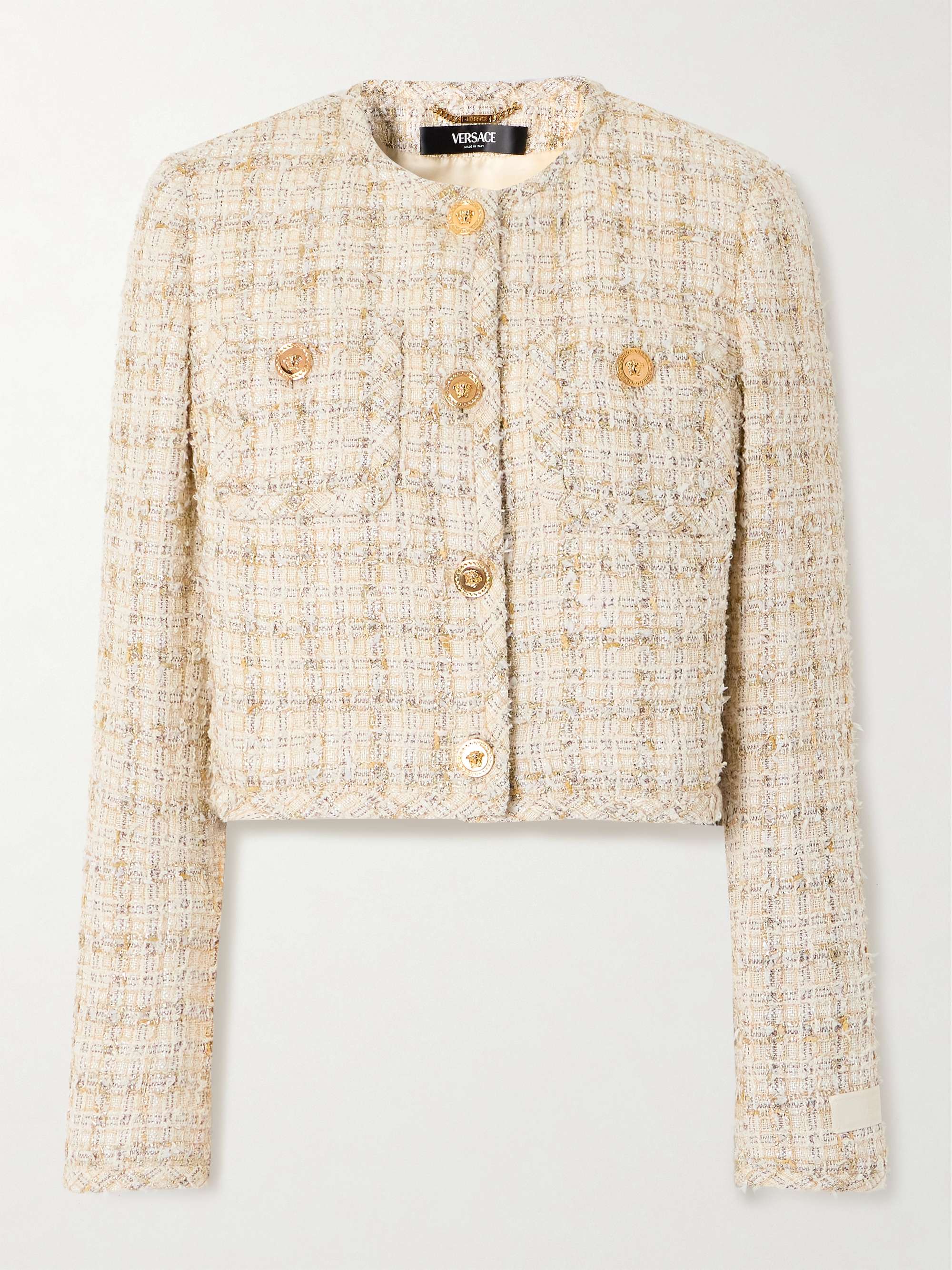 Cropped cotton-blend tweed jacket view
