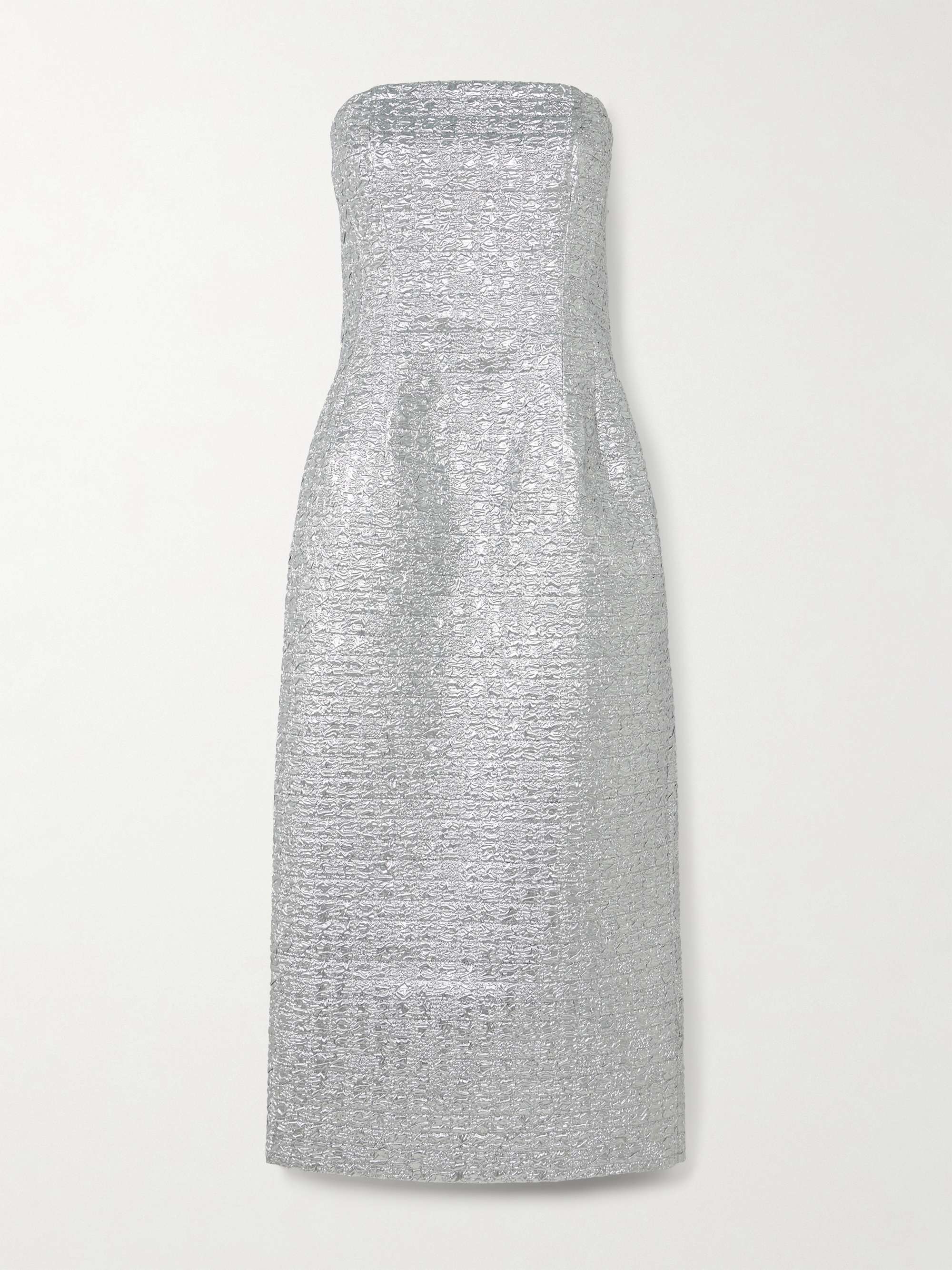 Leila strapless metallic cloqué midi dress view