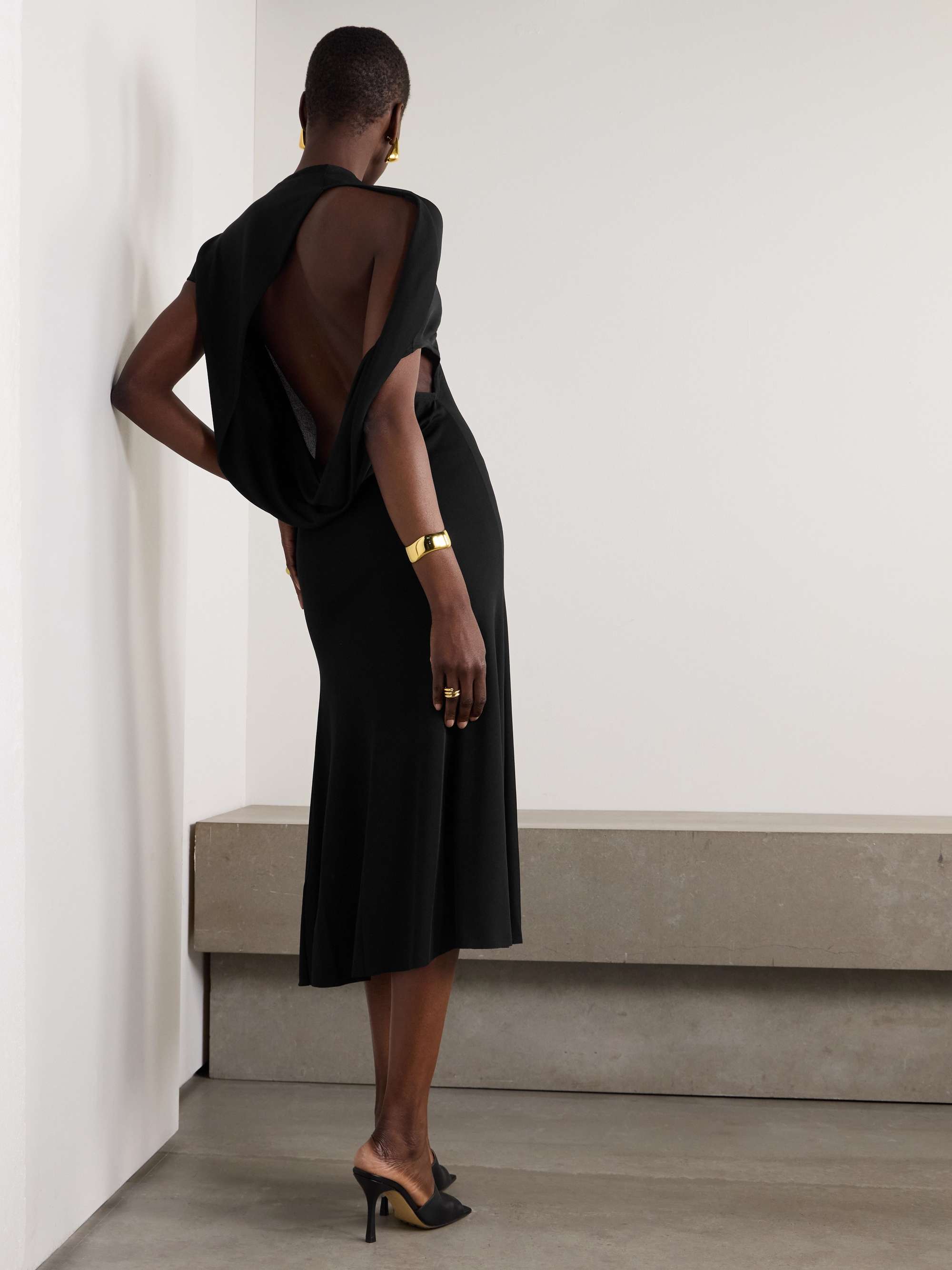 Salerno asymmetric open-back stretch-jersey midi dress view