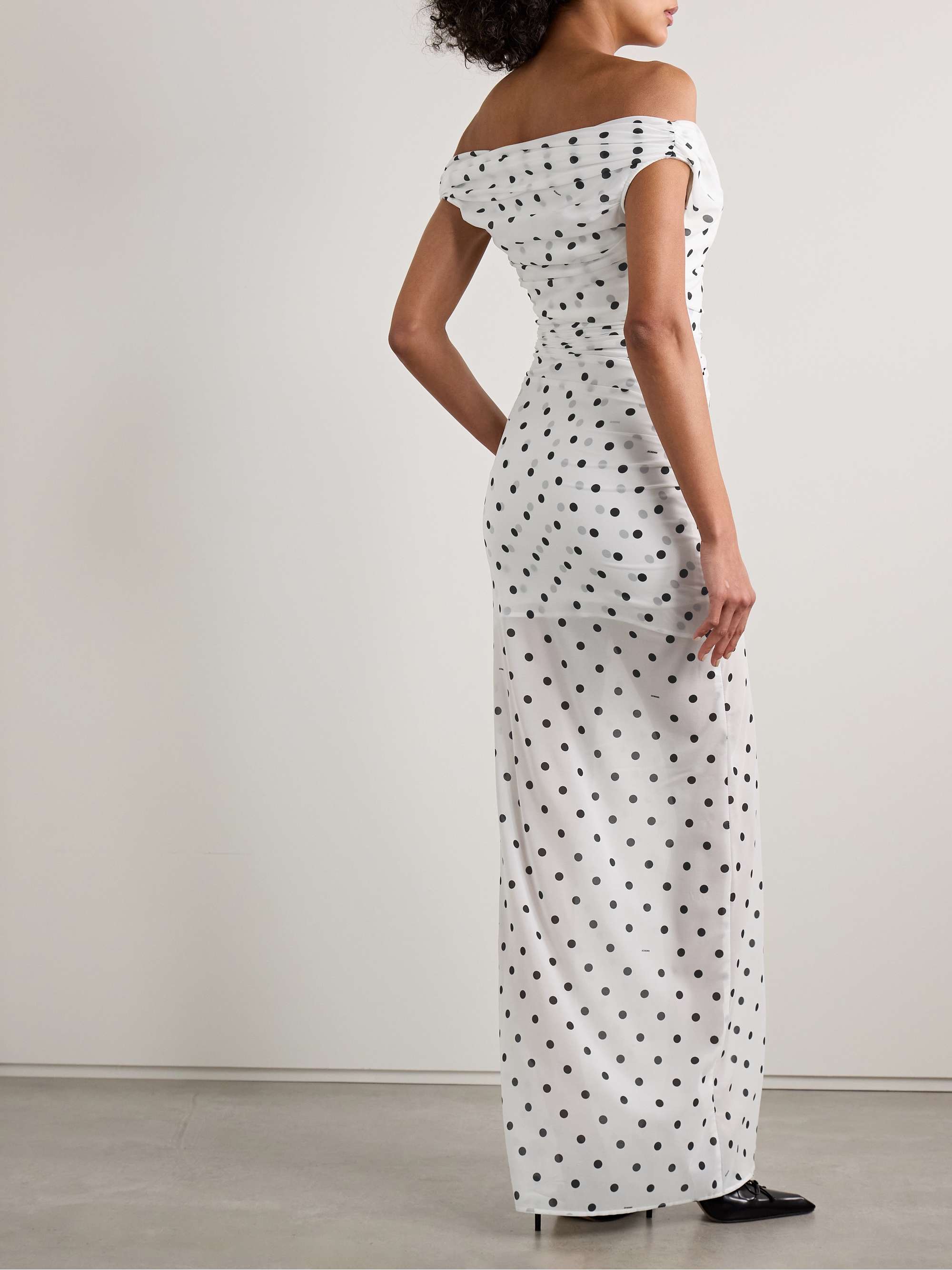 Rita draped gathered polka-dot crepe de chine maxi dress view