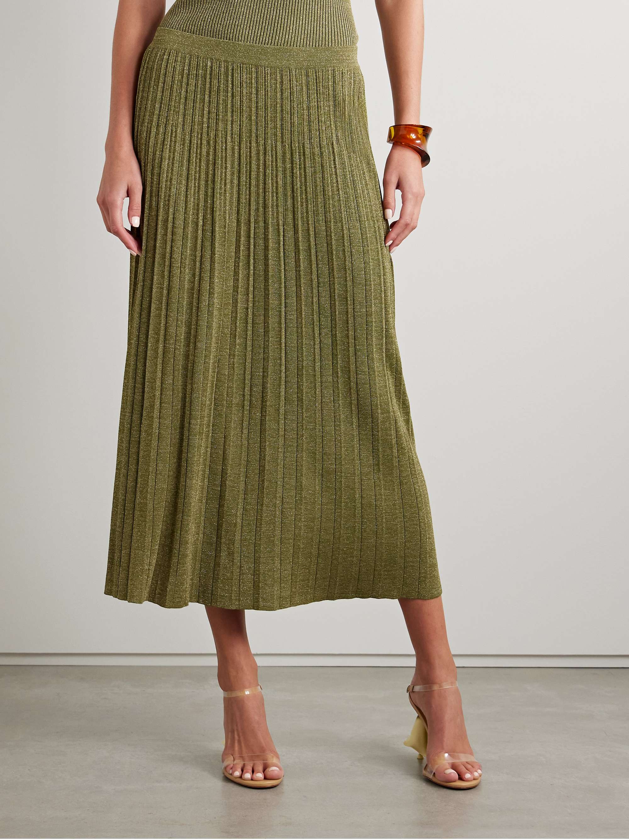 Wylie metallic ribbed-knit midi skirt view