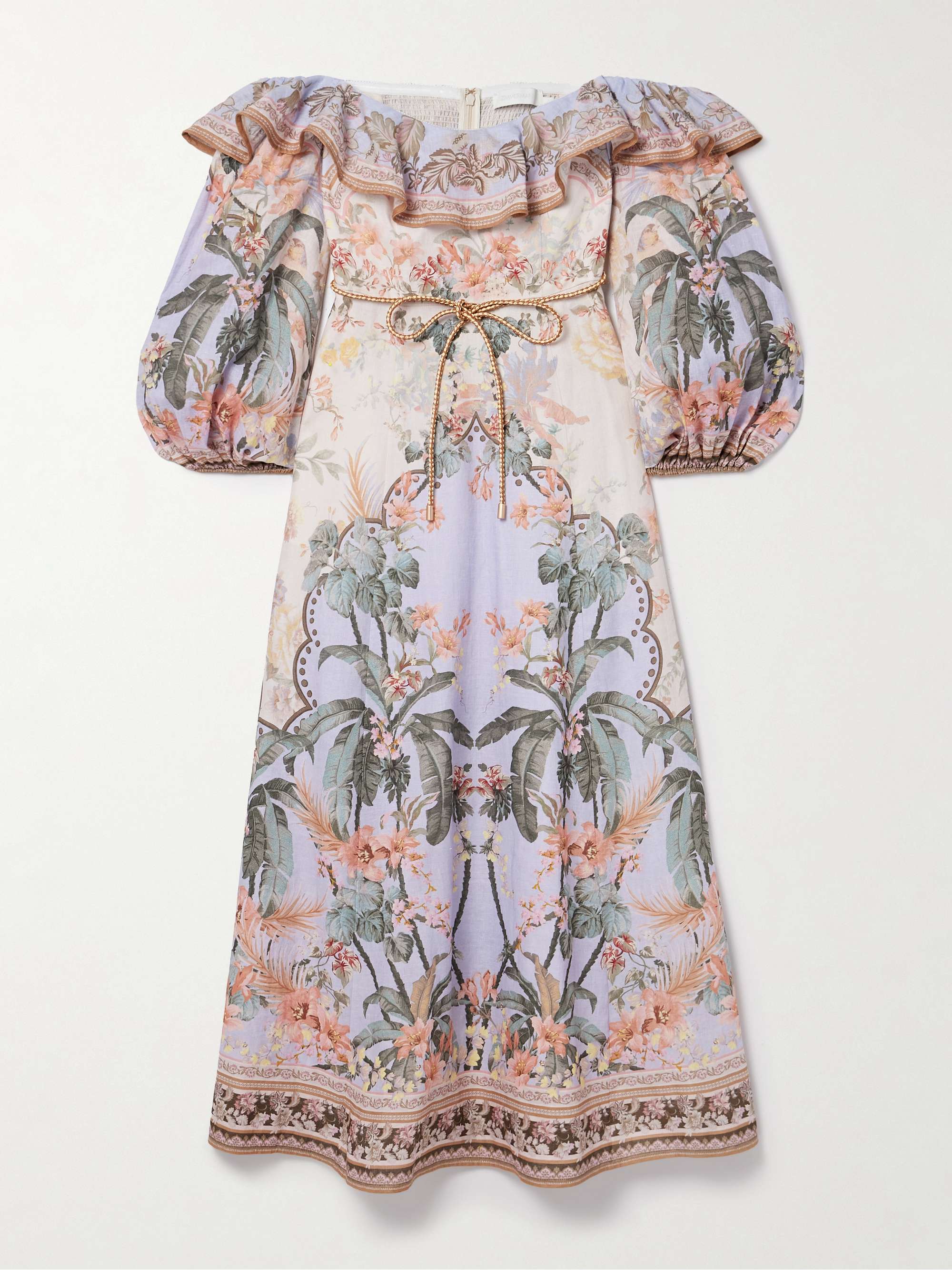 Wylie off-the-shoulder belted floral-print linen midi dress view