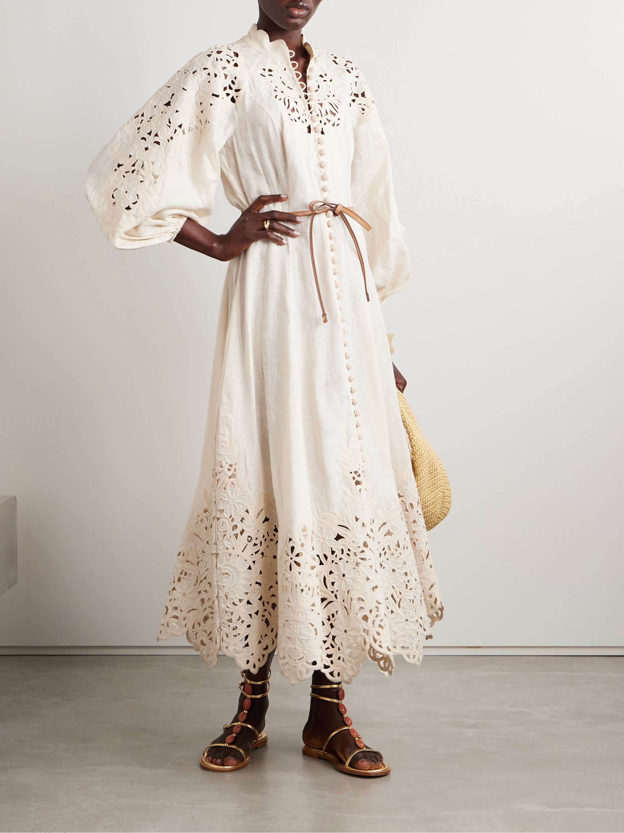 Wylie belted broderie anglaise linen midi dress view