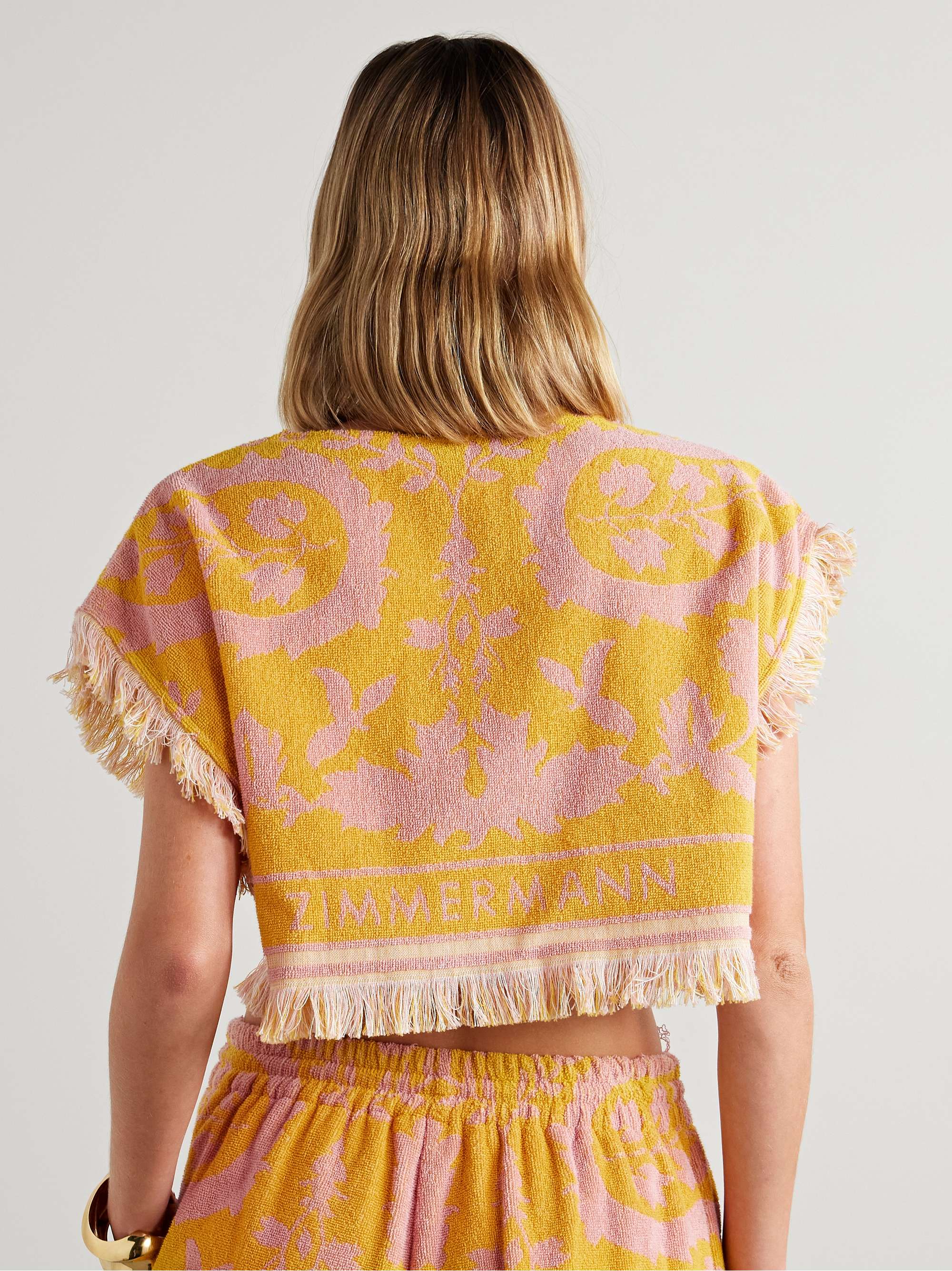 Wylie cropped frayed cotton-terry jacquard top view