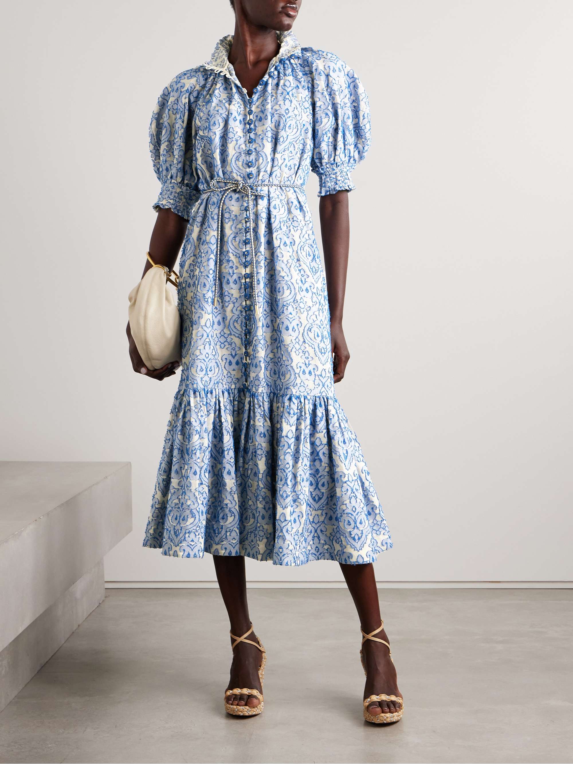 Wylie belted tiered embroidered cotton midi dress view
