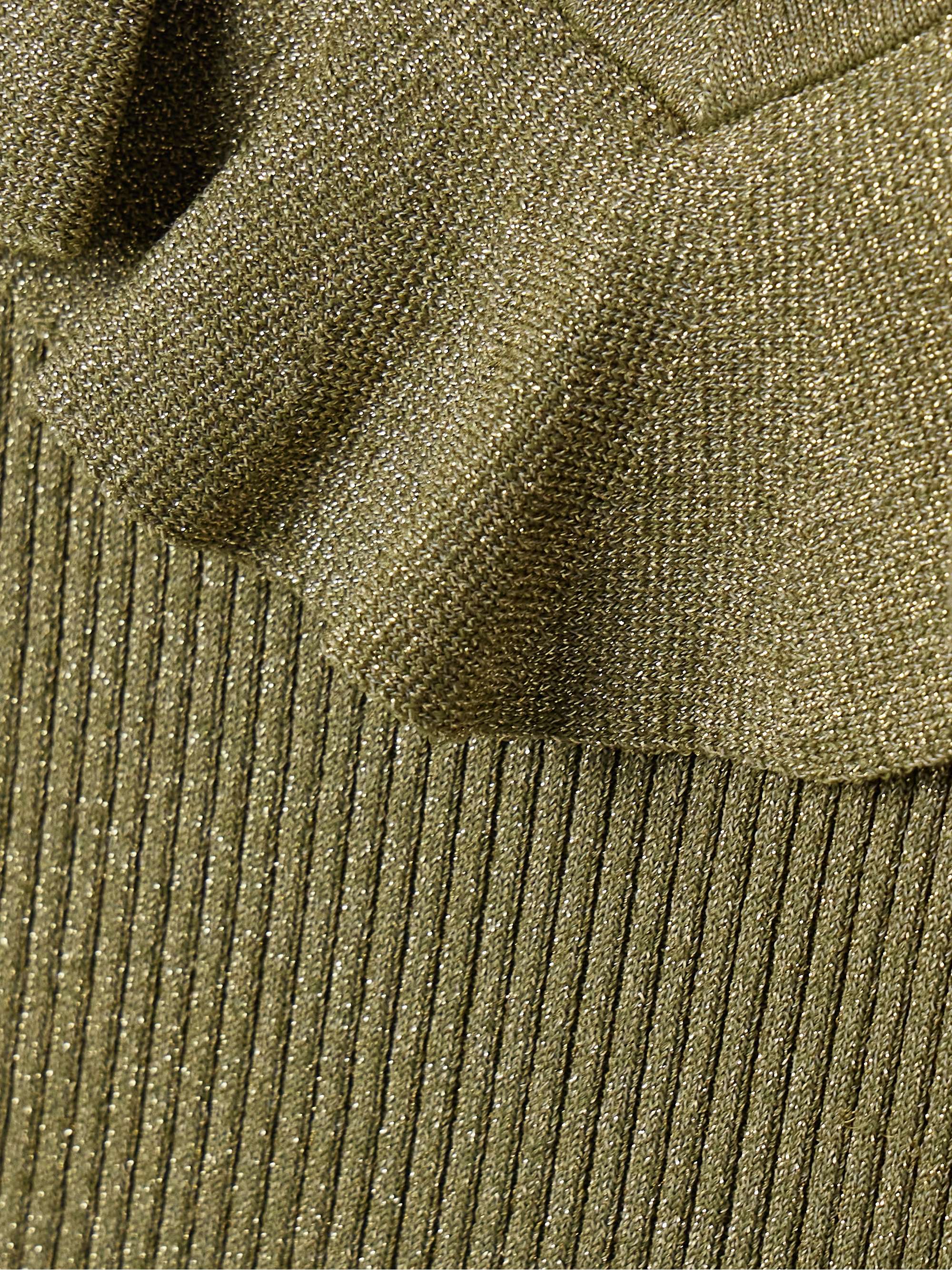 Wylie ruffled metallic ribbed-knit top view