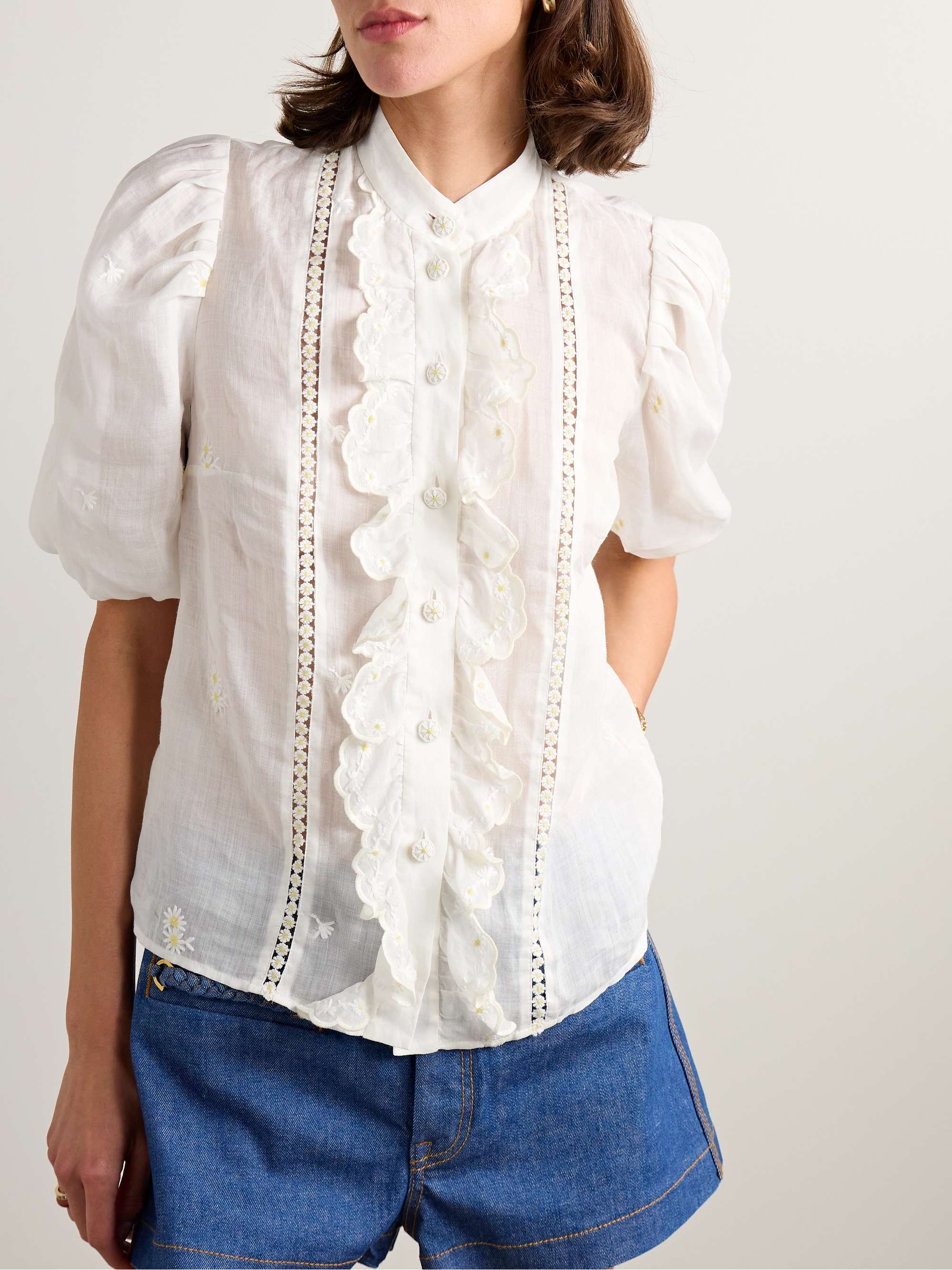 Acacia ruffled embroidered ramie blouse view