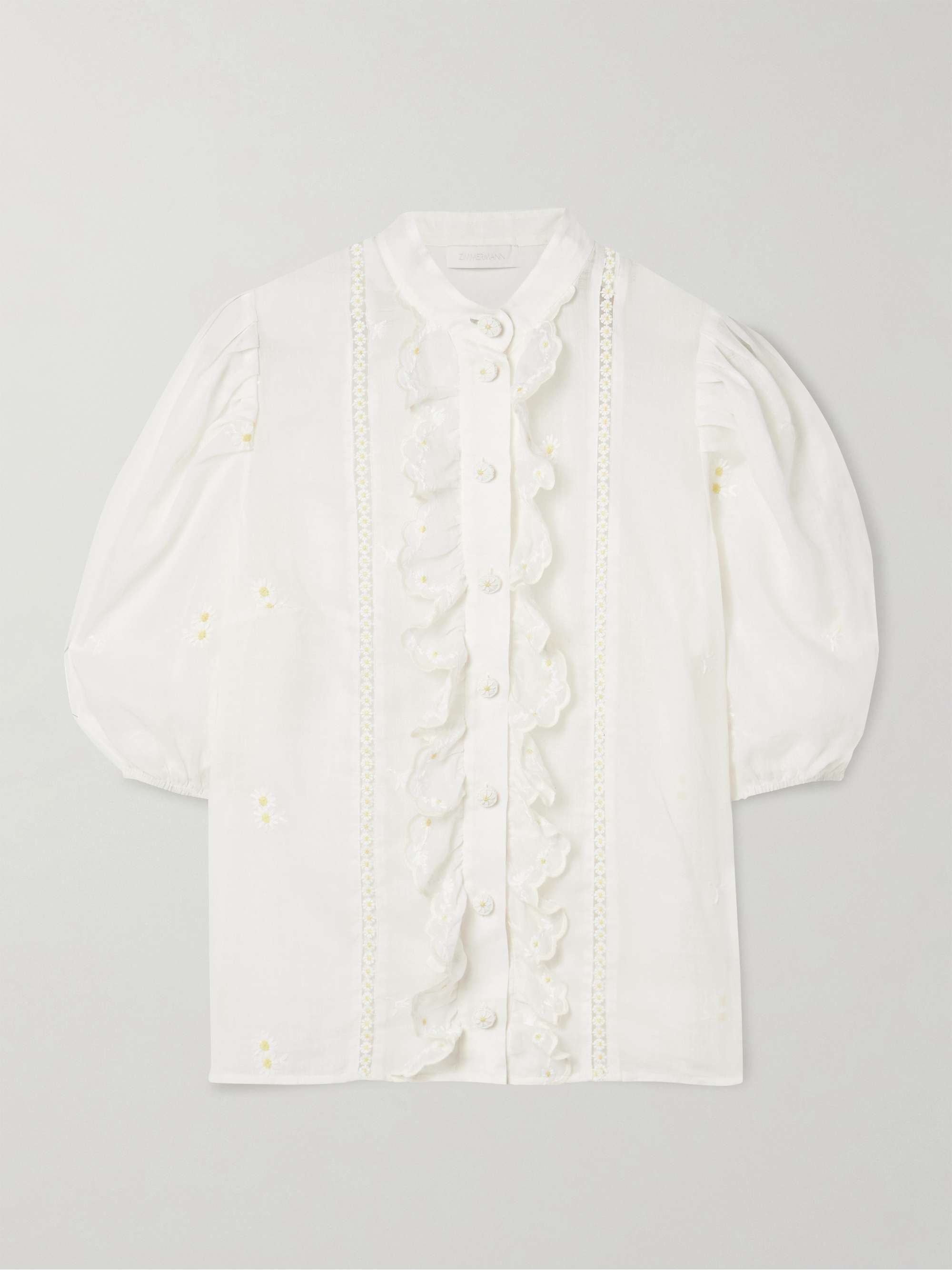 Acacia ruffled embroidered ramie blouse view