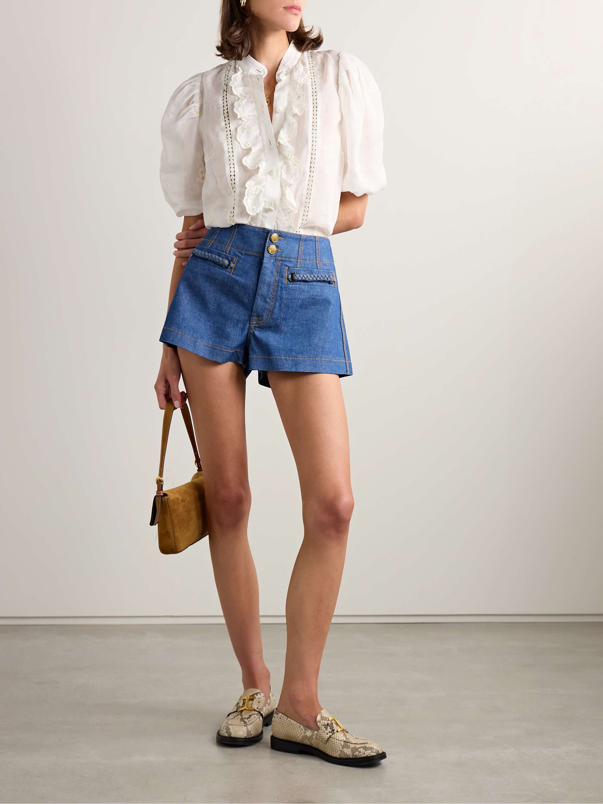 Acacia ruffled embroidered ramie blouse view