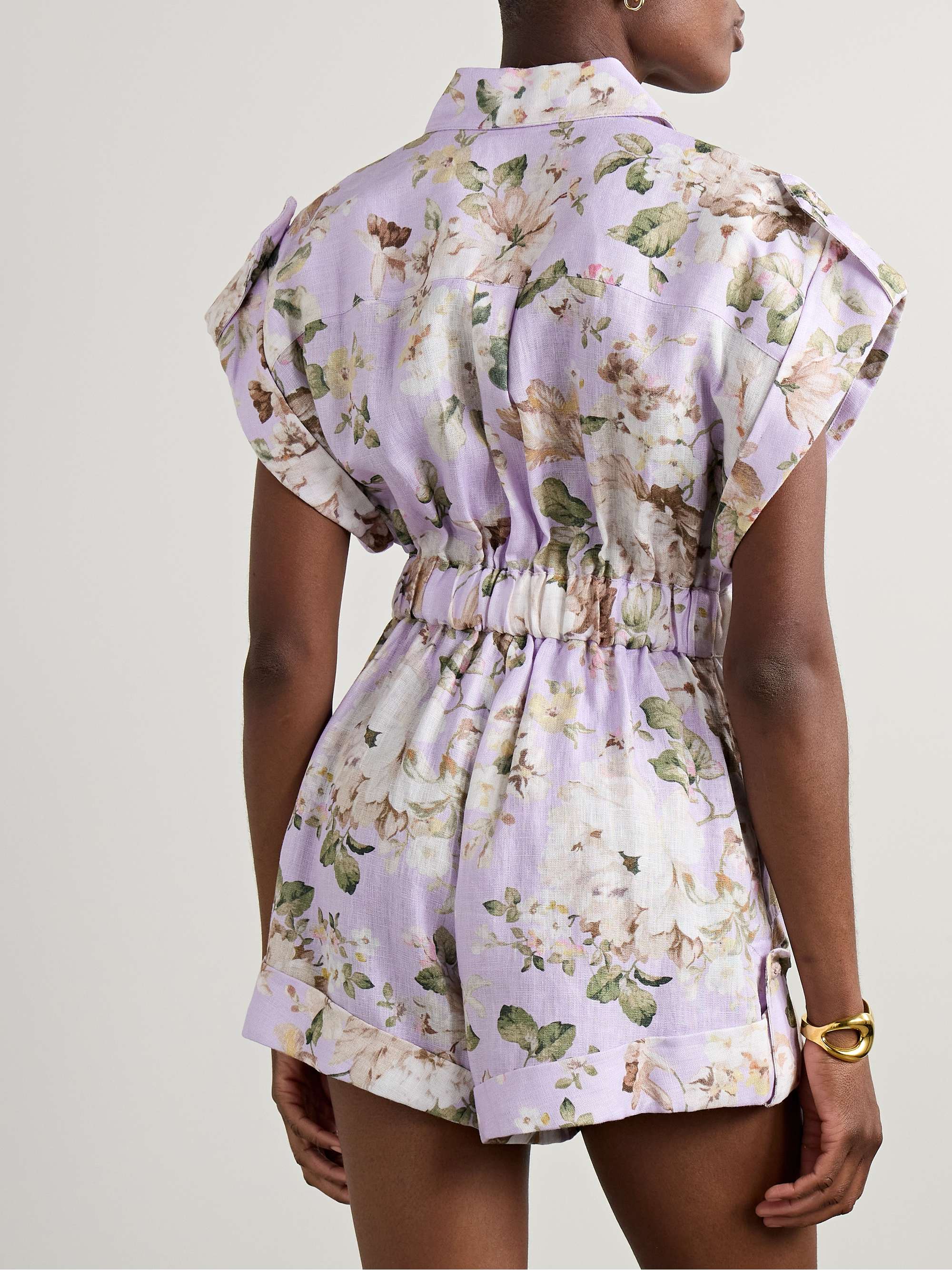 Acacia belted floral-print linen playsuit view