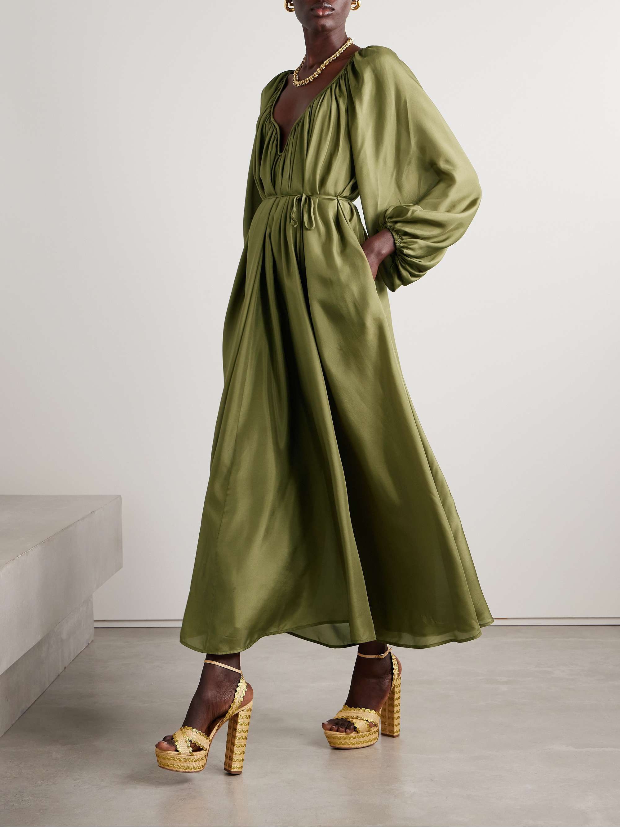Acacia belted silk midi dress view