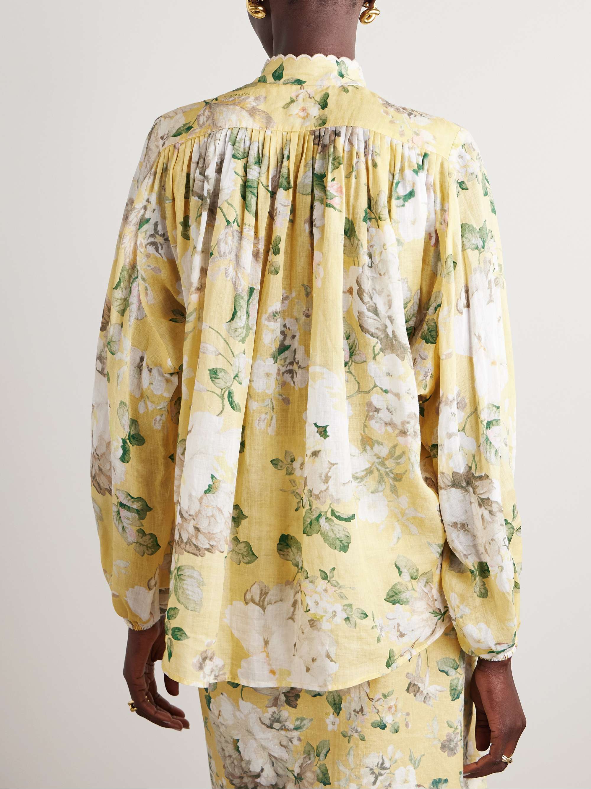 Acacia scalloped floral-print ramie-voile blouse view