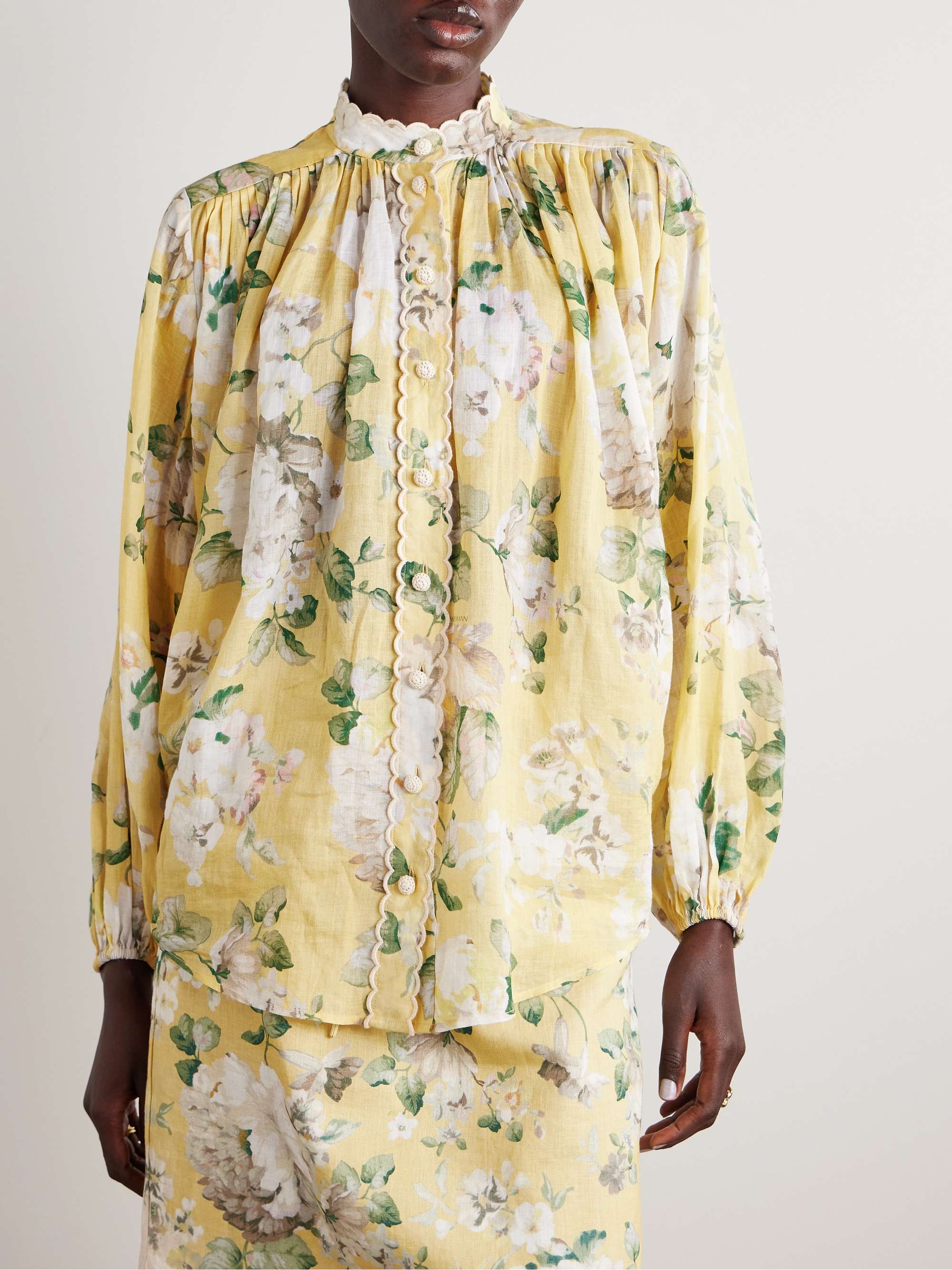Acacia scalloped floral-print ramie-voile blouse view