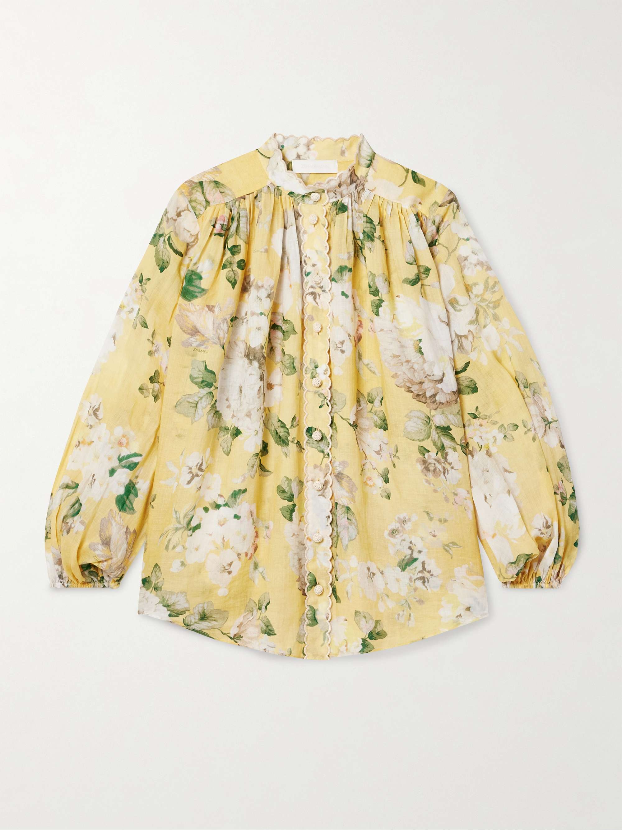 Acacia scalloped floral-print ramie-voile blouse view