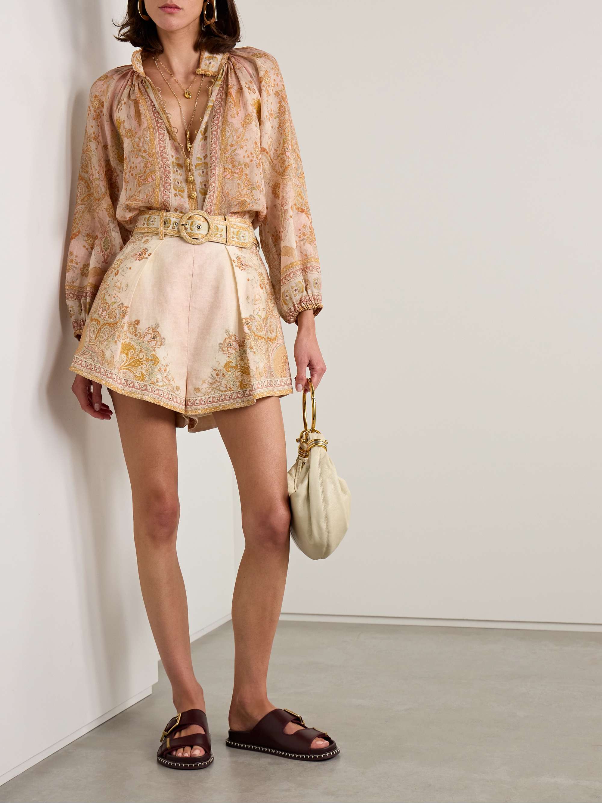 Acacia belted pleated printed linen shorts view