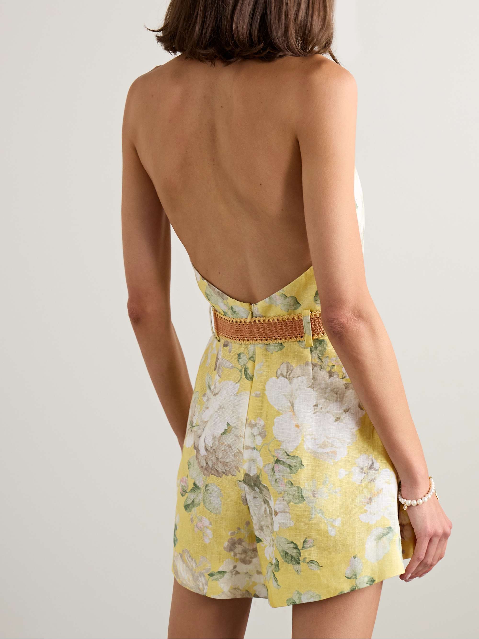 Acacia belted floral-print linen halterneck playsuit view