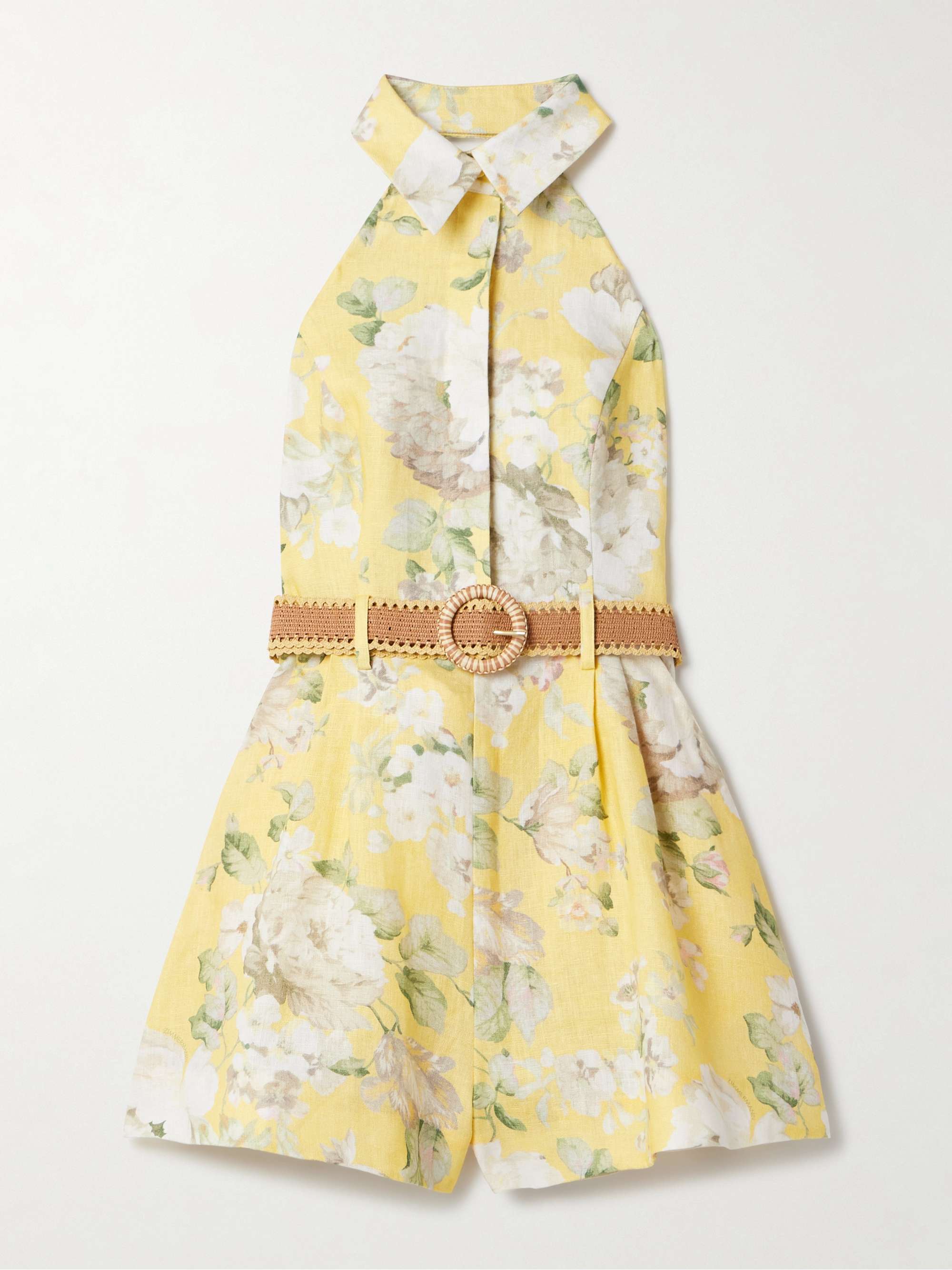 Acacia belted floral-print linen halterneck playsuit view
