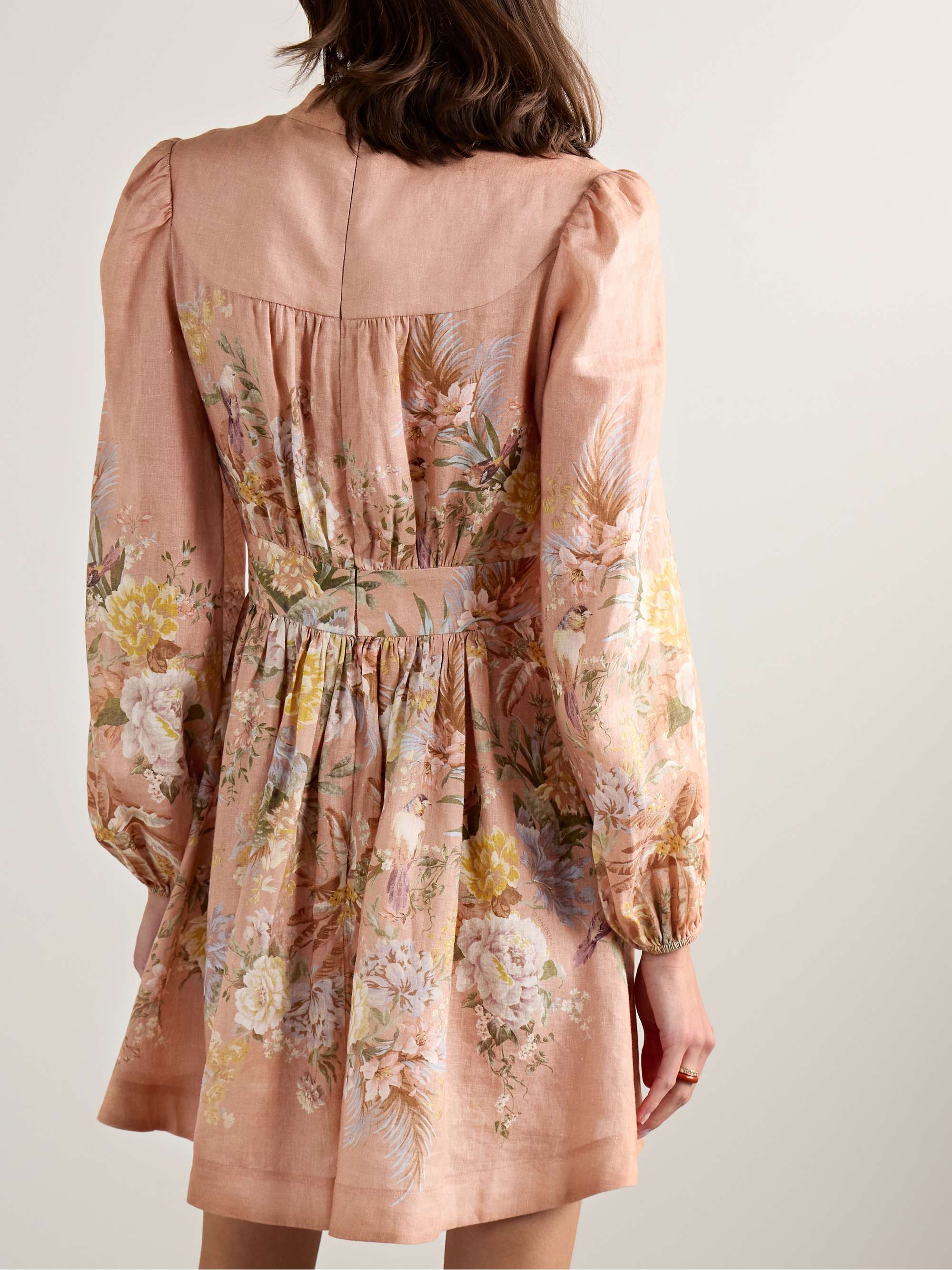 Tallow pleated floral-print linen mini dress view