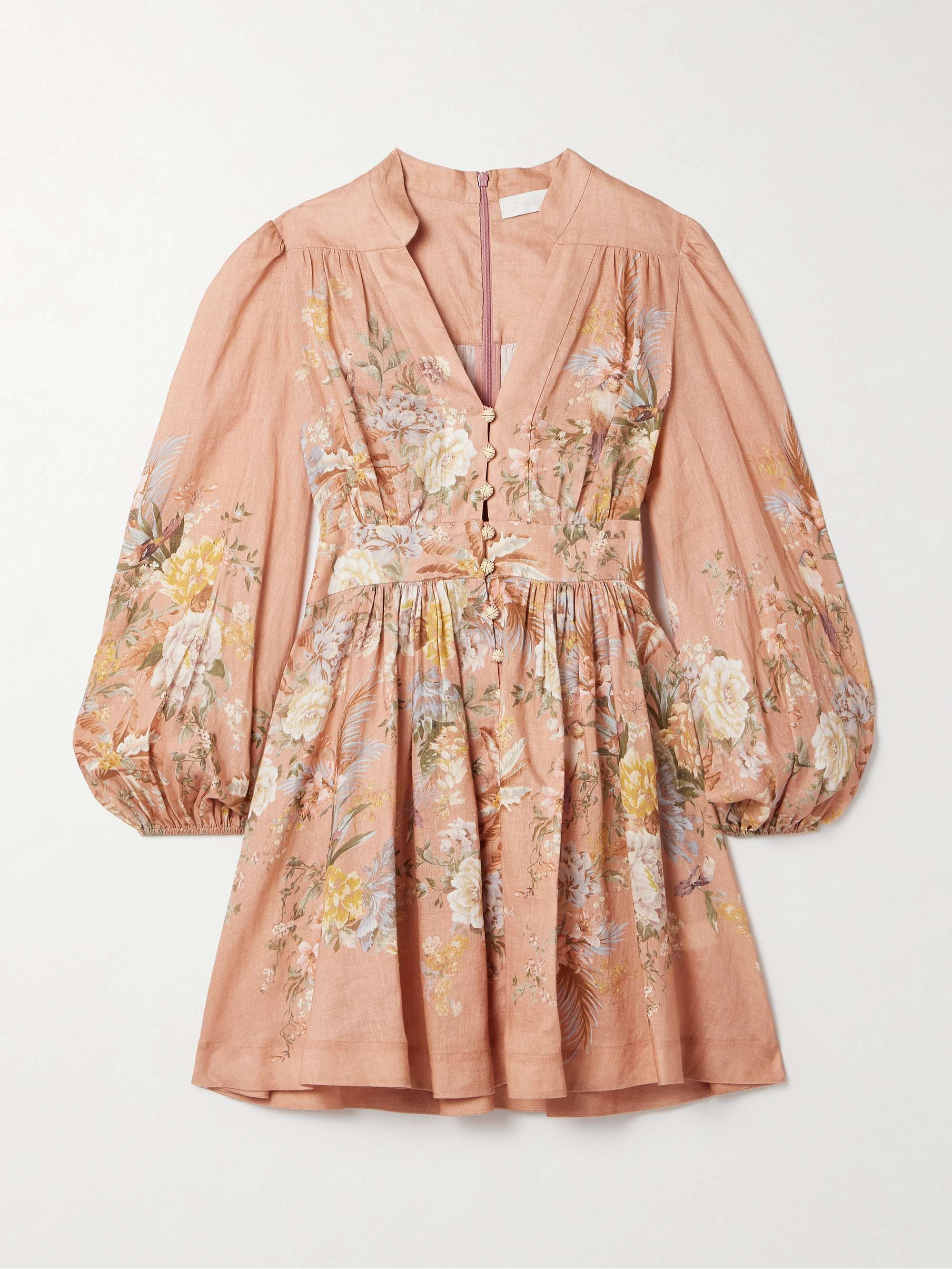 Tallow pleated floral-print linen mini dress view
