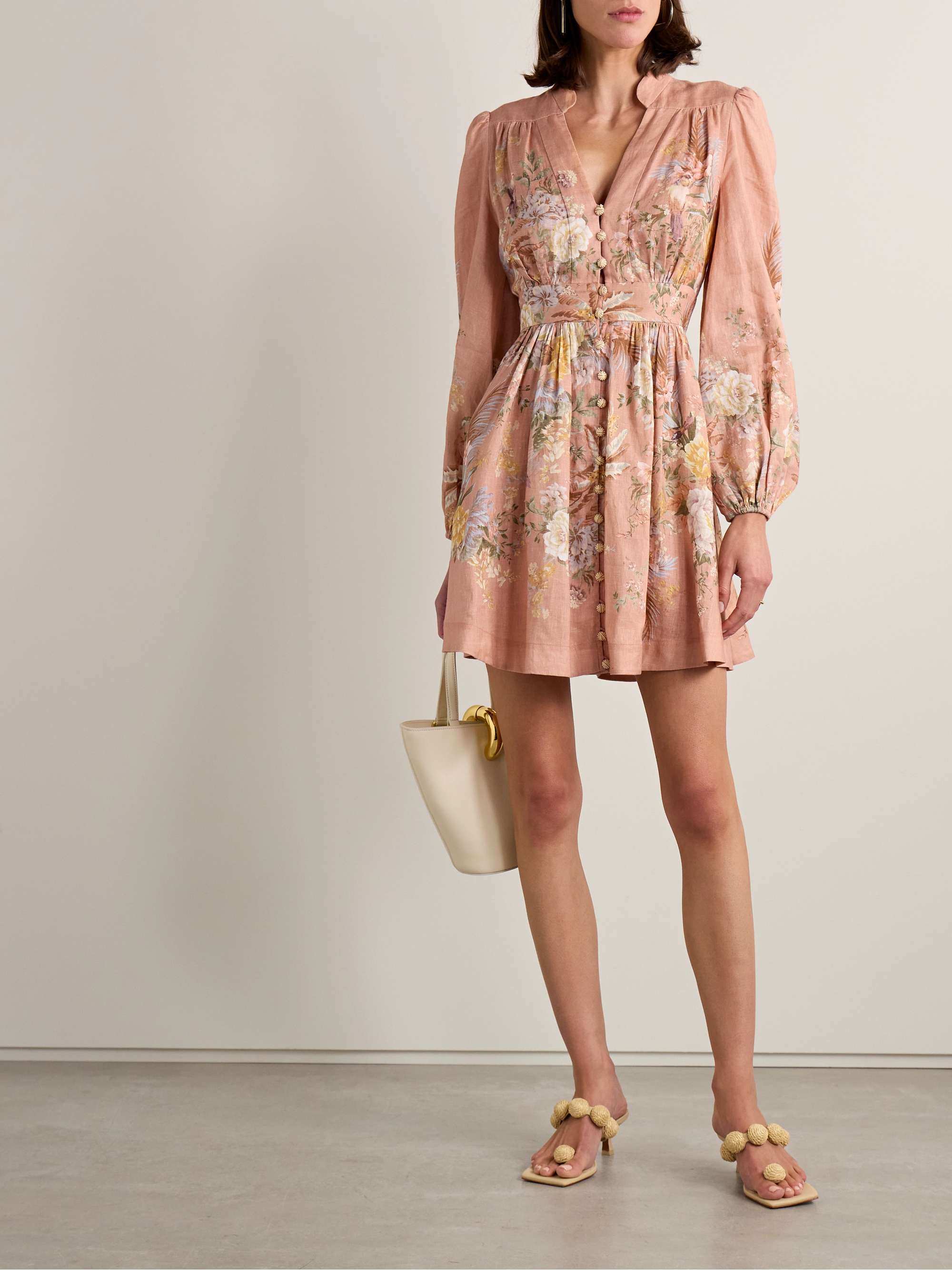Tallow pleated floral-print linen mini dress view