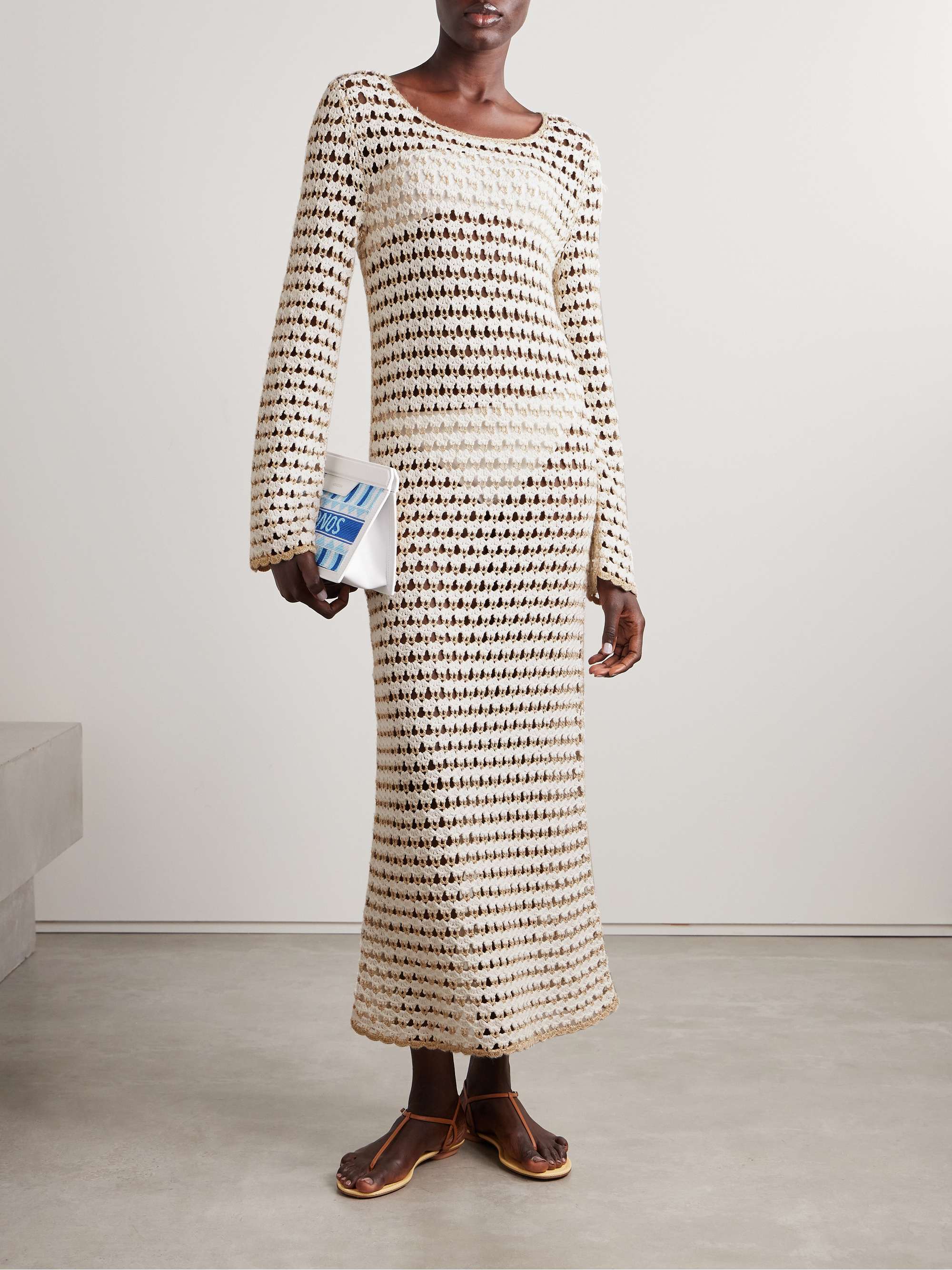 Tallow metallic crocheted cotton-blend midi dress view