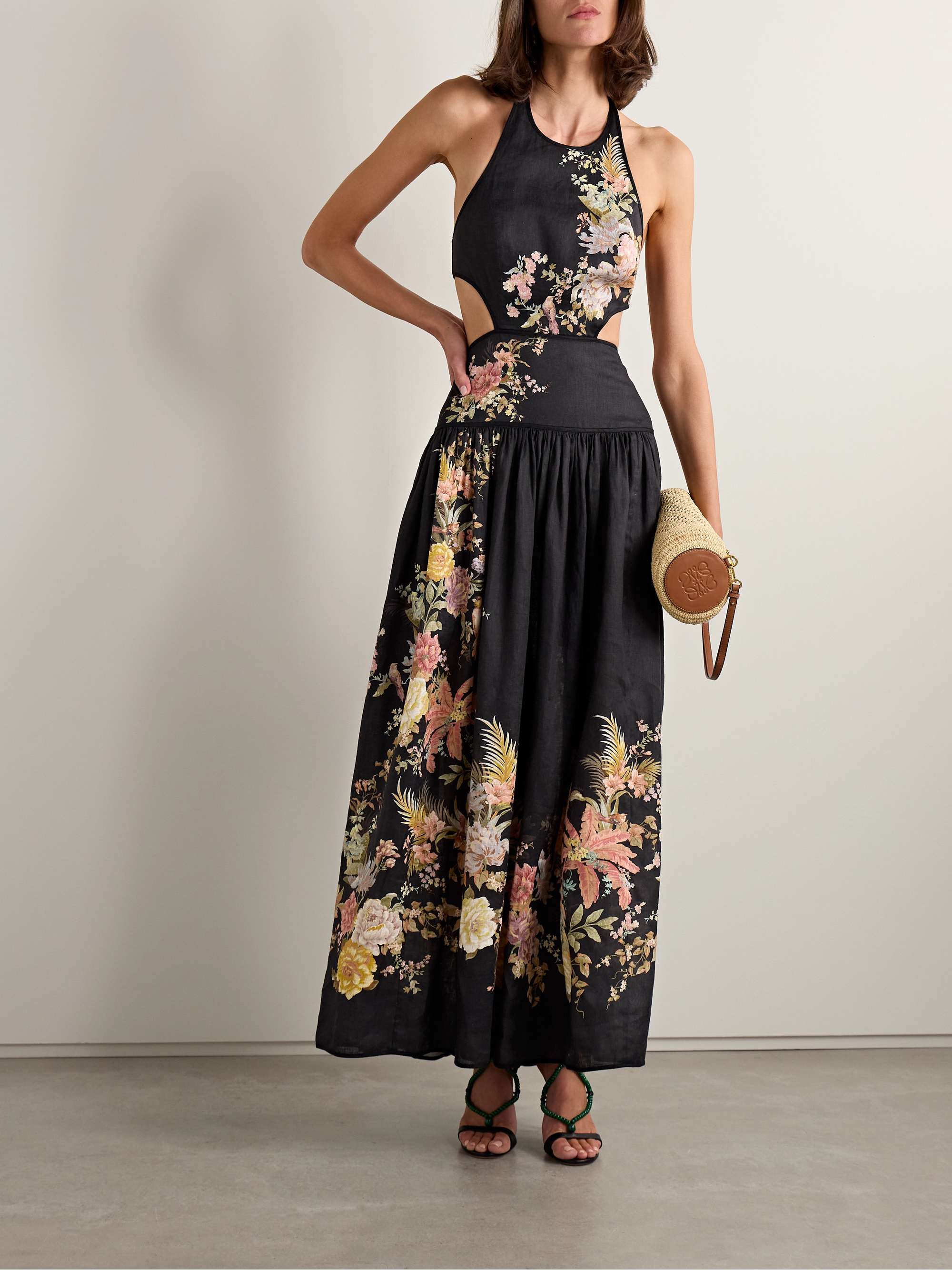 Tallow cutout floral-print linen halterneck midi dress view
