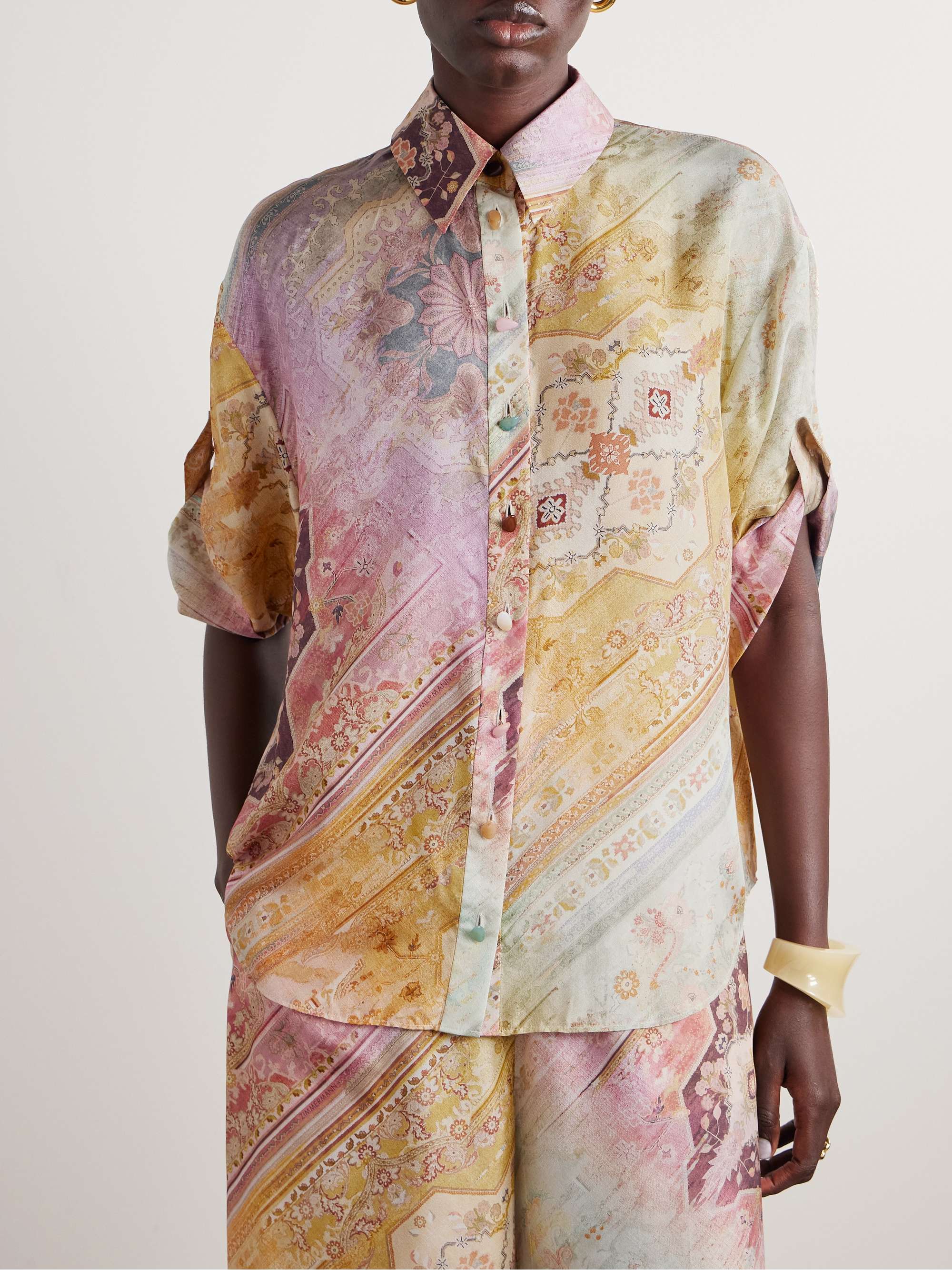Tallow embellished printed silk shirt view