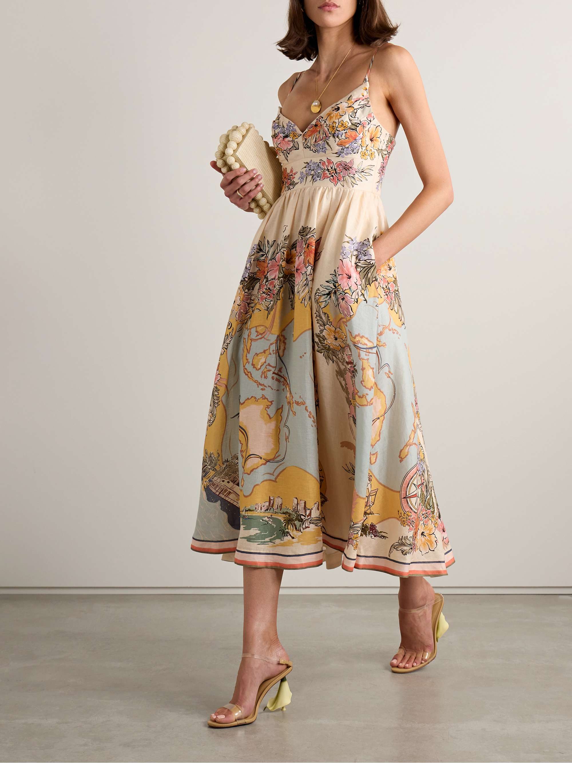 Tallow pleated printed linen midi dress view