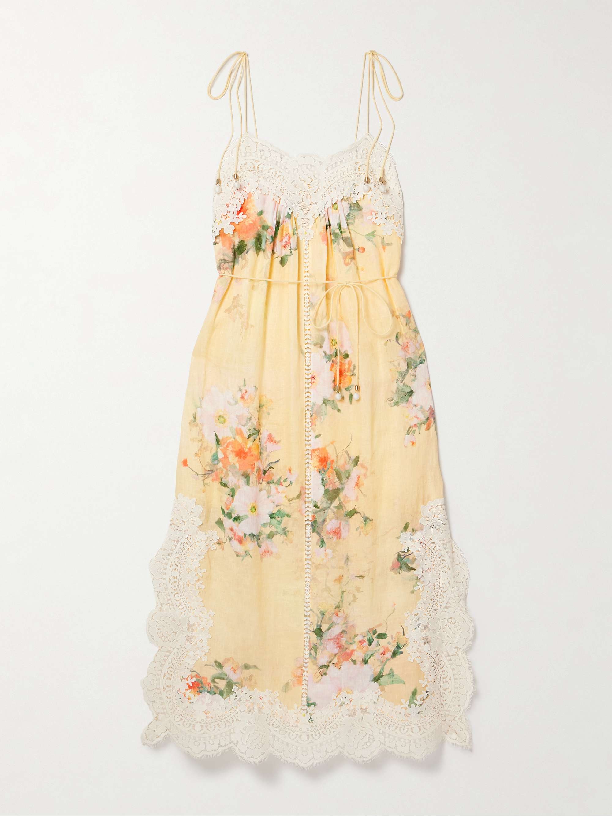 Everley belted lace-trimmed floral-print linen midi dress view