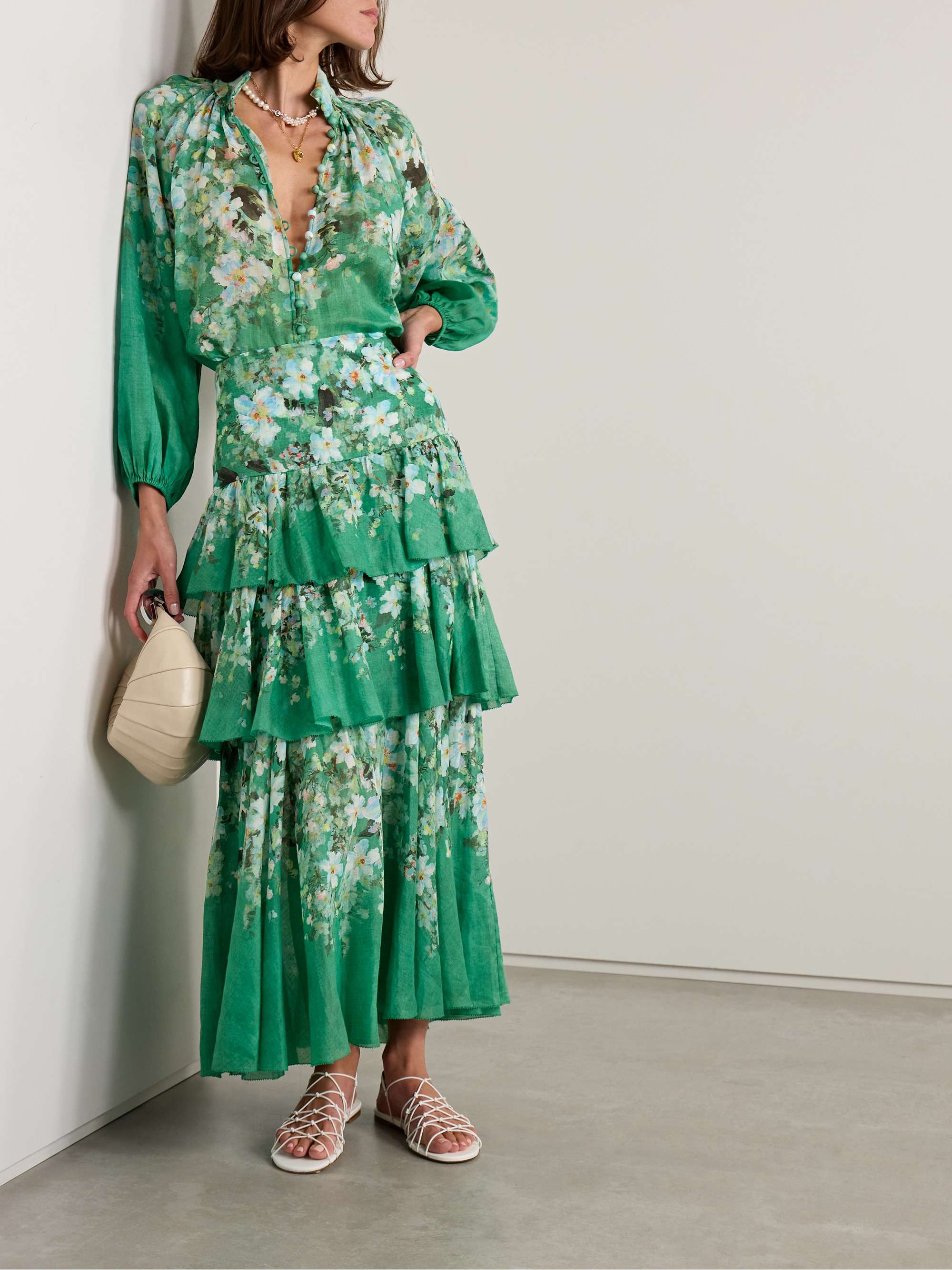 Everley floral-print ramie blouse view