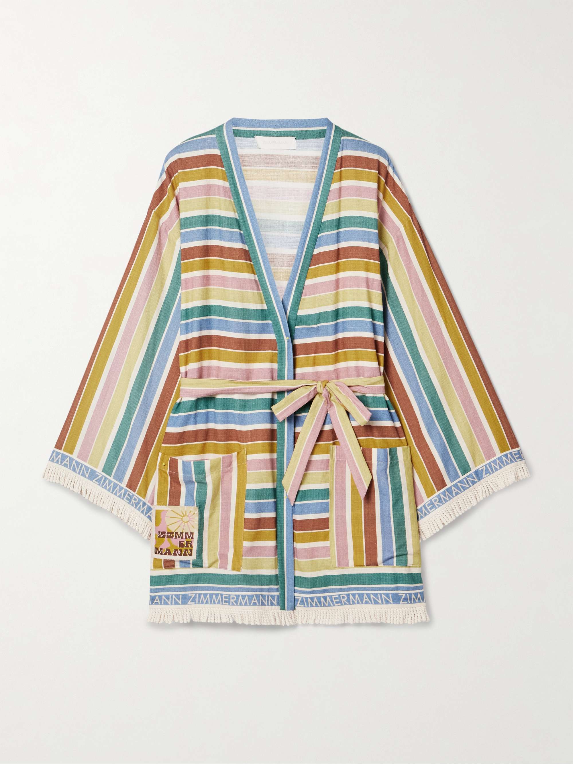 Everley belted fringed striped cotton-voile robe view