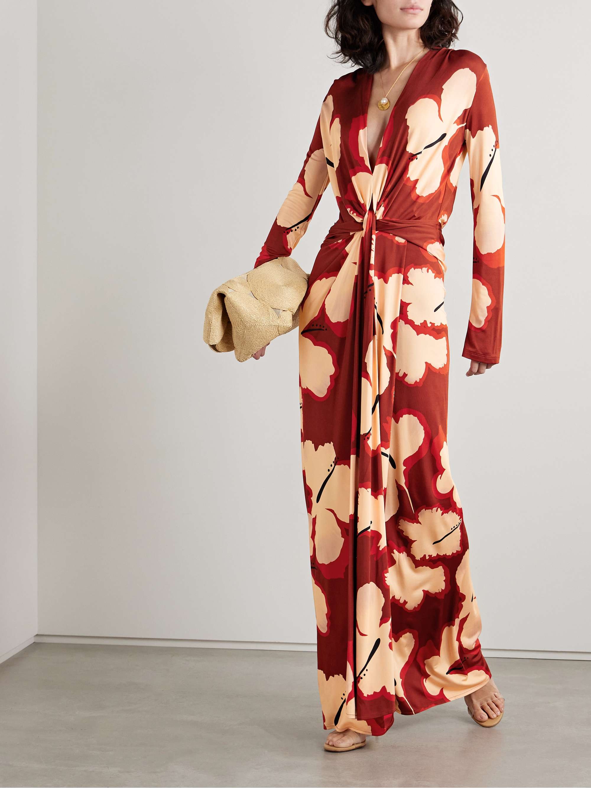Coral Marino draped printed stretch-jersey maxi dress view