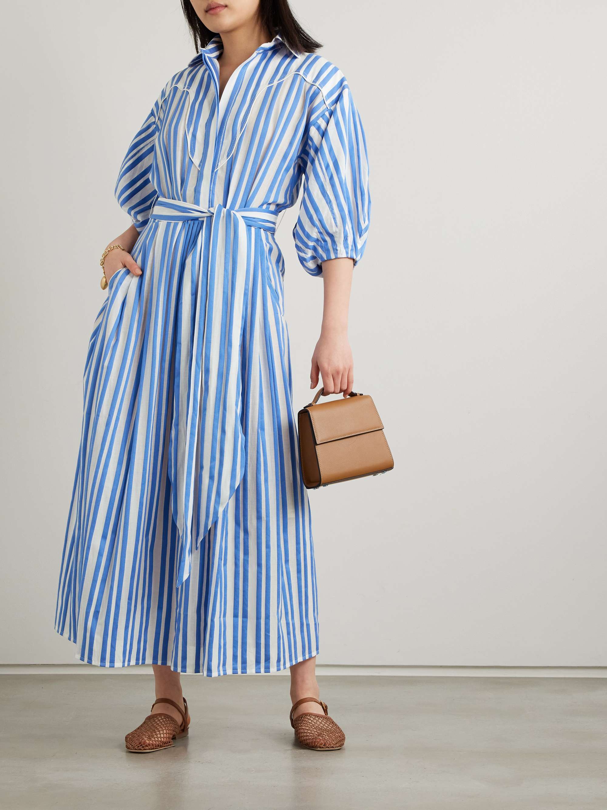 Buena Mar belted striped cotton-voile midi dress view