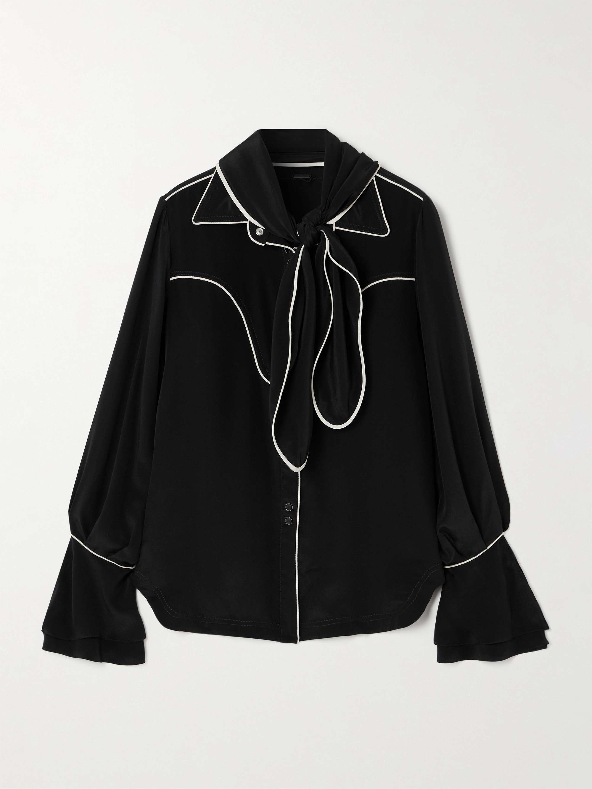 High Tides scarf-detailed piped silk shirt view