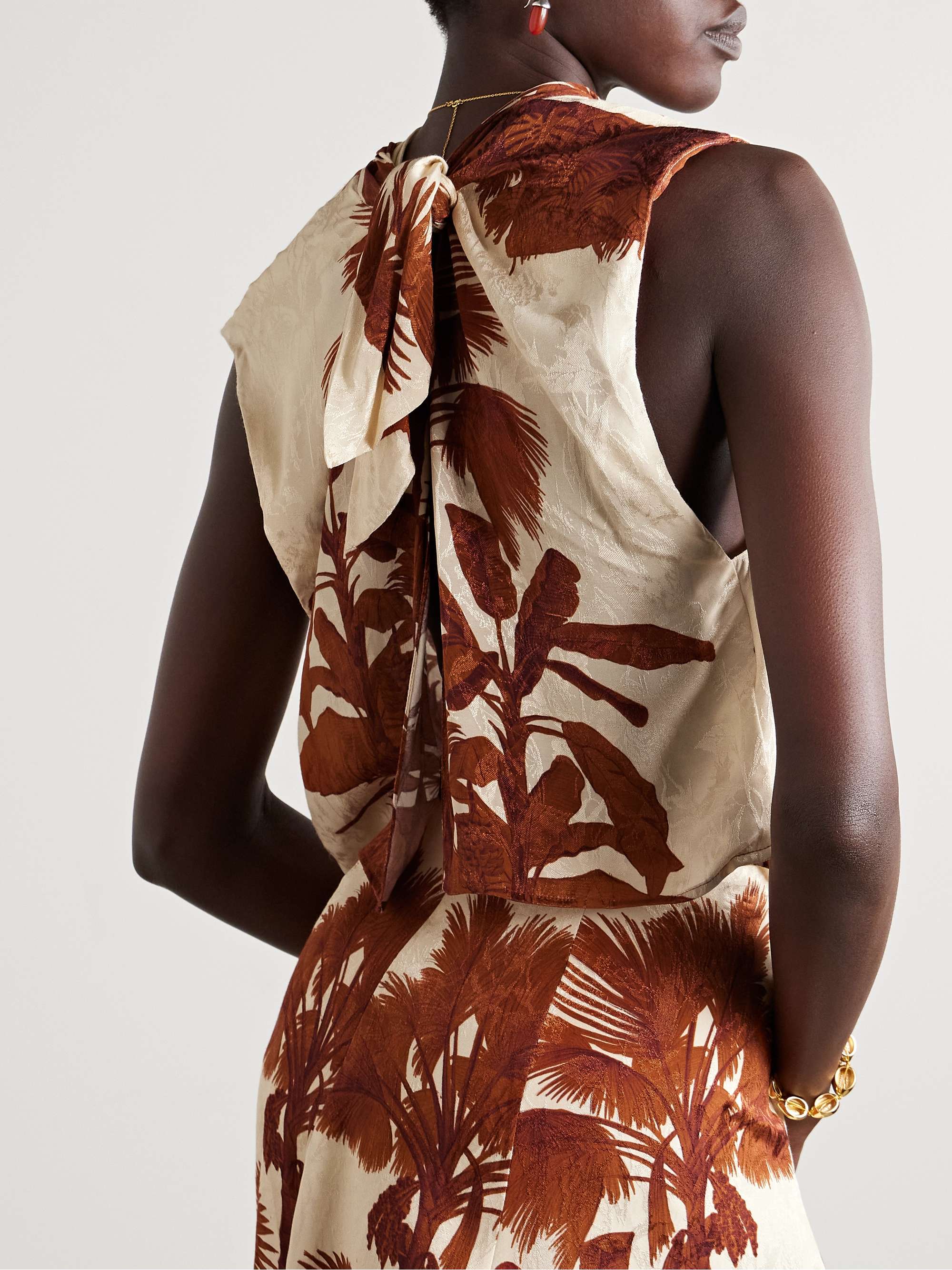 Island Stories open-back draped printed satin-jacquard top view