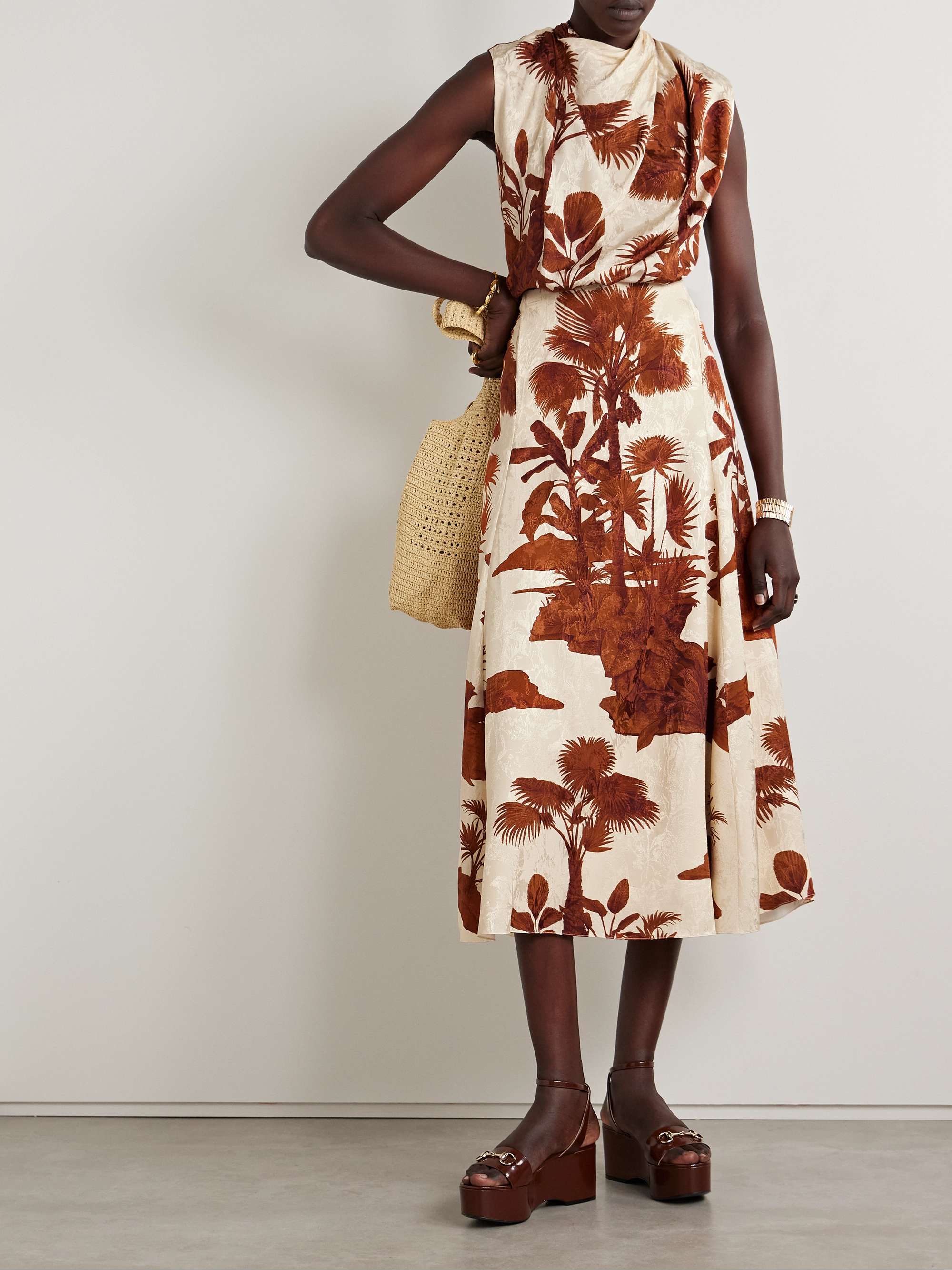 Island Stories open-back draped printed satin-jacquard top view